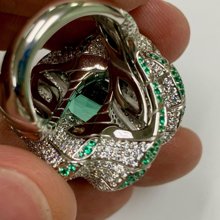 Tourmaline, Emeralds, Diamonds 18K White Gold Ring, R 0121-1