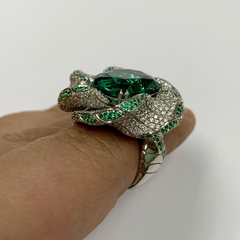 Tourmaline, Emeralds, Diamonds 18K White Gold Ring, R 0121-1