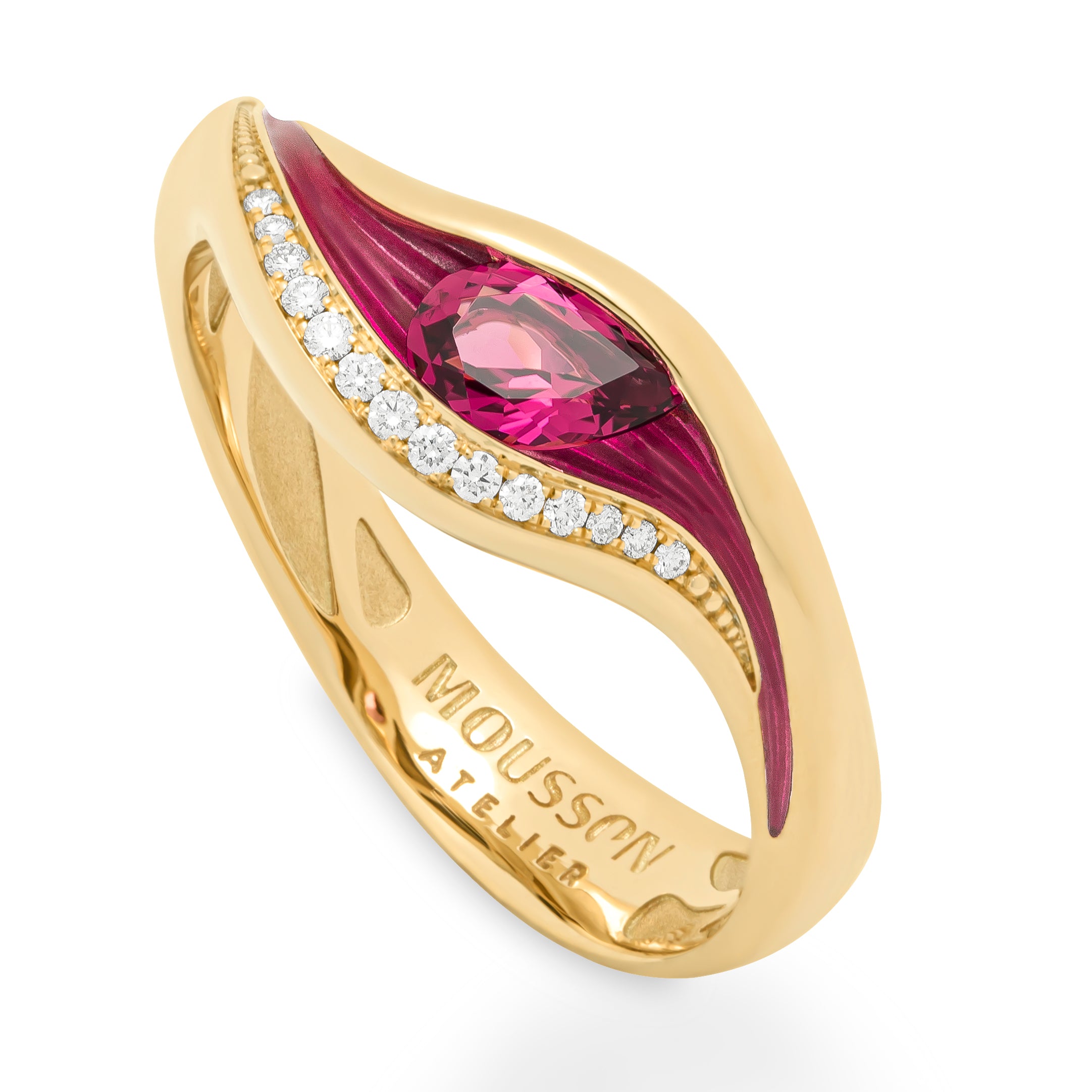 R 0123-7 18K Yellow Gold, Enamel, Rubellite, Diamonds Ring