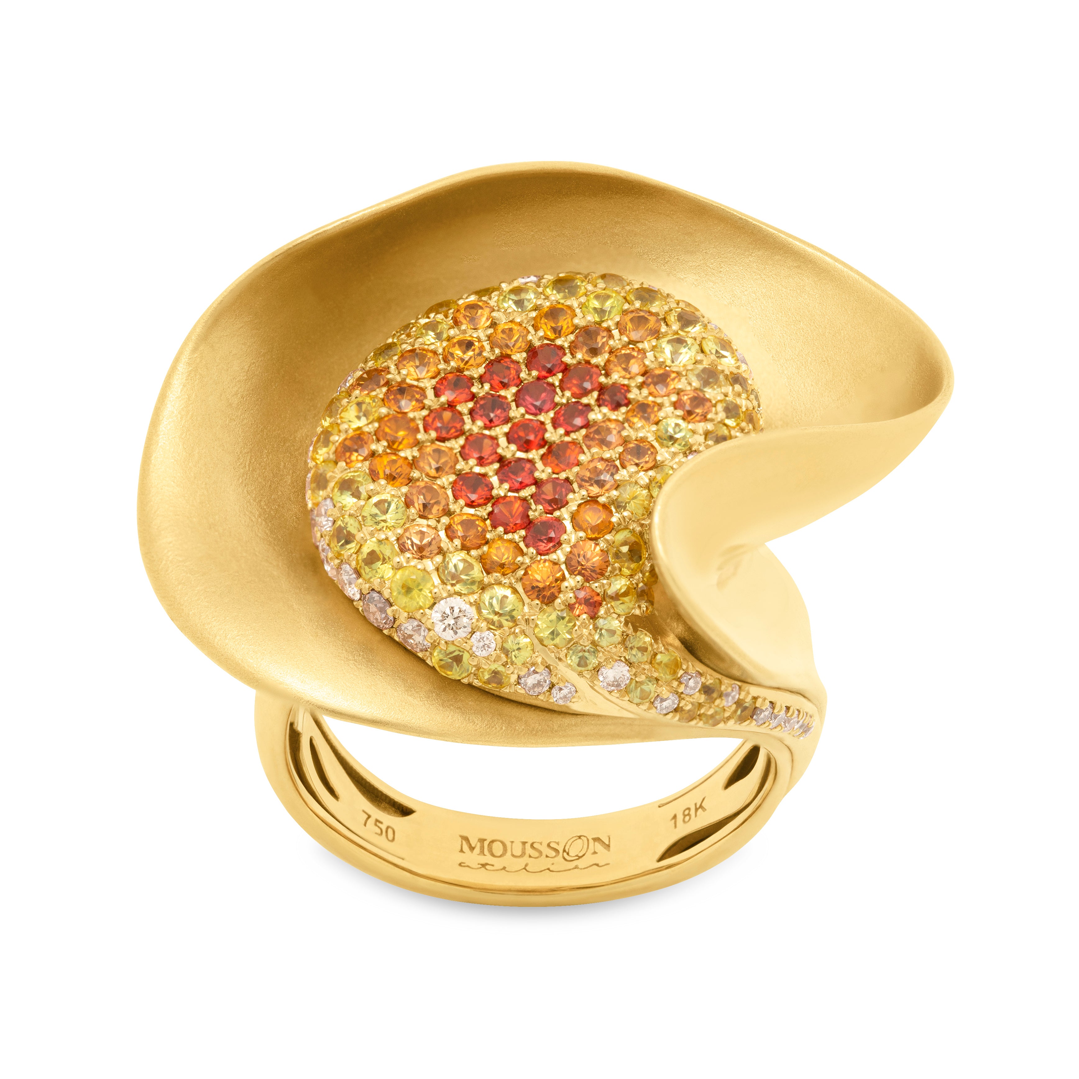 Diamonds, Yellow and Orange Sapphire 18K Yellow Gold Ring, R 0130-0