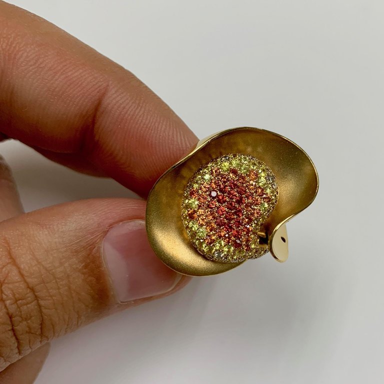 Diamonds, Yellow and Orange Sapphire 18K Yellow Gold Ring, R 0130-0