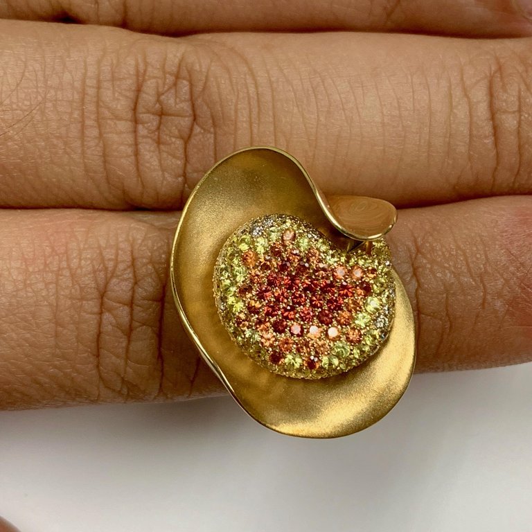 Diamonds, Yellow and Orange Sapphire 18K Yellow Gold Ring, R 0130-0