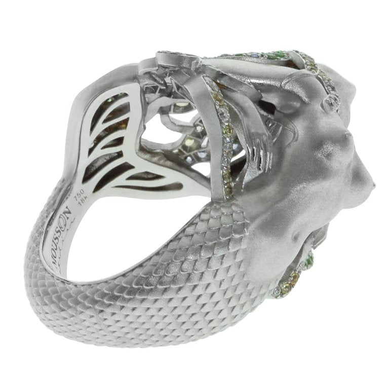 Sapphires, Tsavorites, Diamonds 18K White Gold Ring, R 0163-0