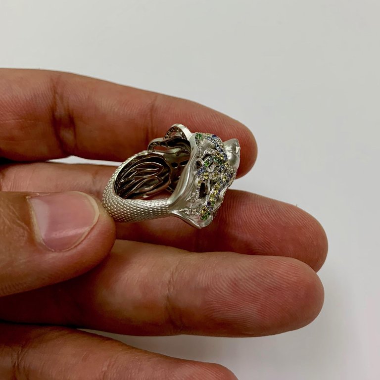 Sapphires, Tsavorites, Diamonds 18K White Gold Ring, R 0163-0