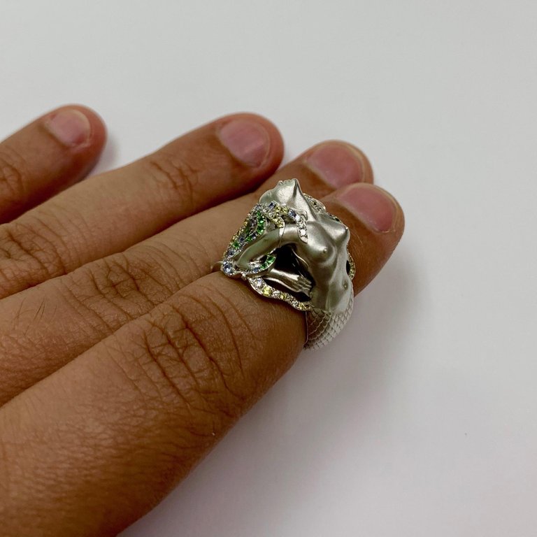 Sapphires, Tsavorites, Diamonds 18K White Gold Ring, R 0163-0