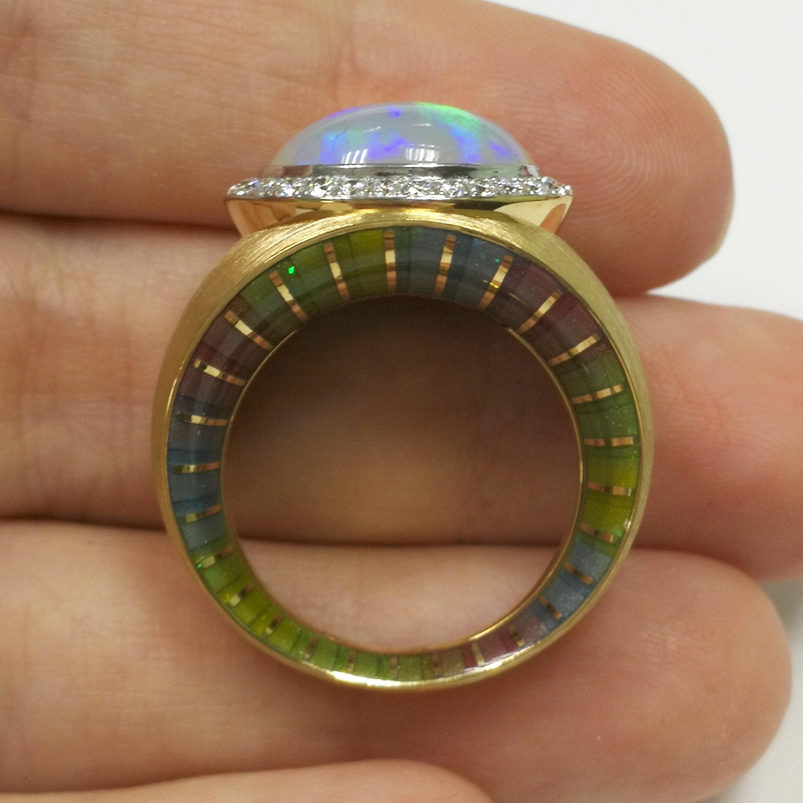 Enamel, Opal, Diamonds 18K Yellow Gold Ring, R 0178-61