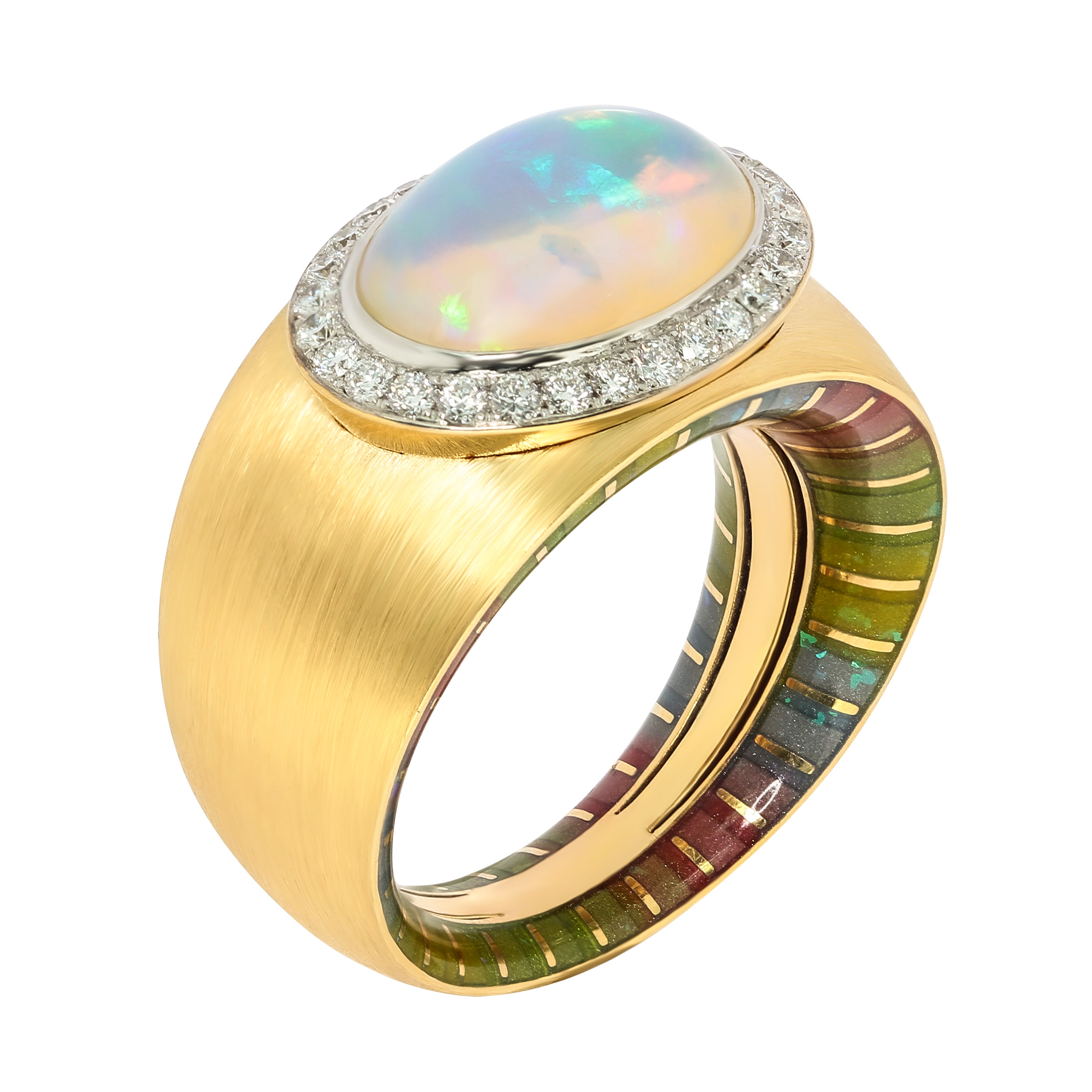 Enamel, Opal, Diamonds 18K Yellow Gold Ring, R 0178-61