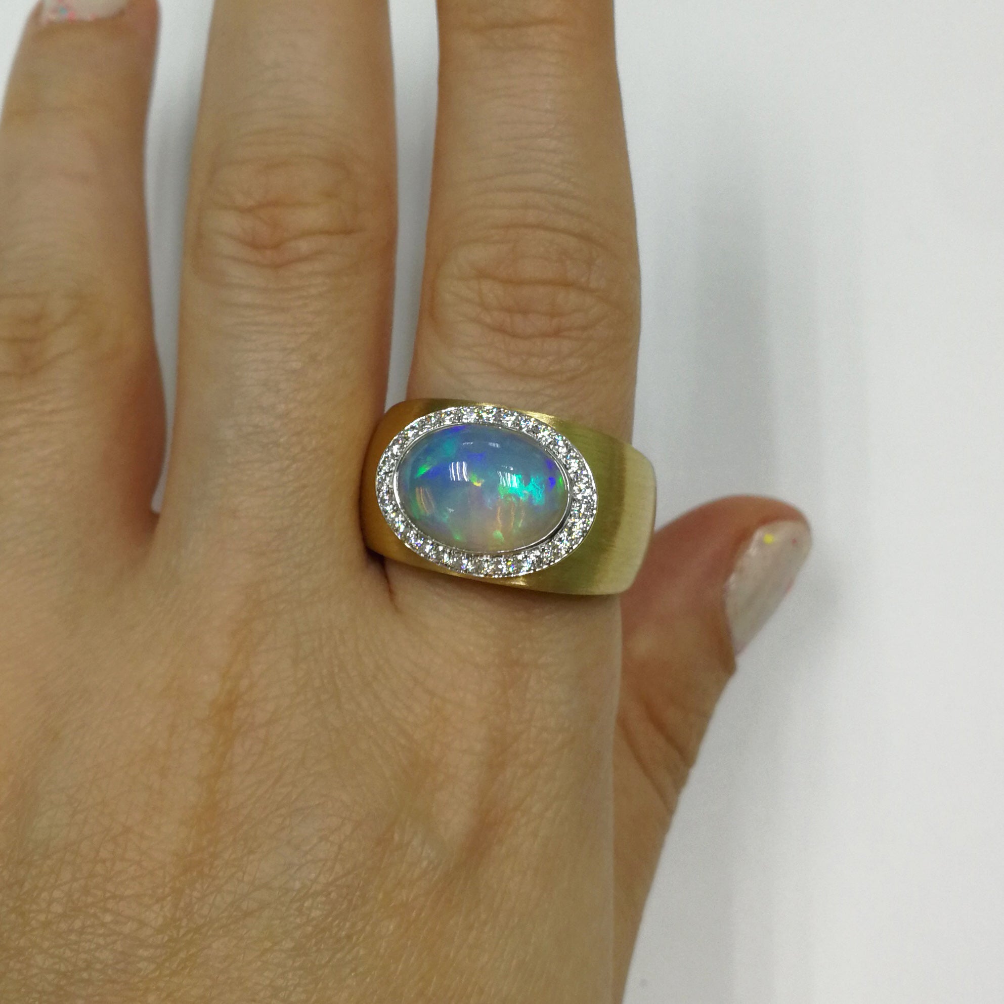 Enamel, Opal, Diamonds 18K Yellow Gold Ring, R 0178-61