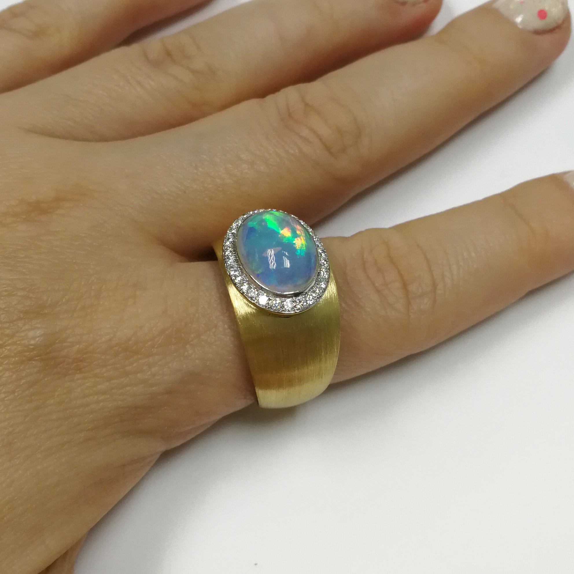 Enamel, Opal, Diamonds 18K Yellow Gold Ring, R 0178-61