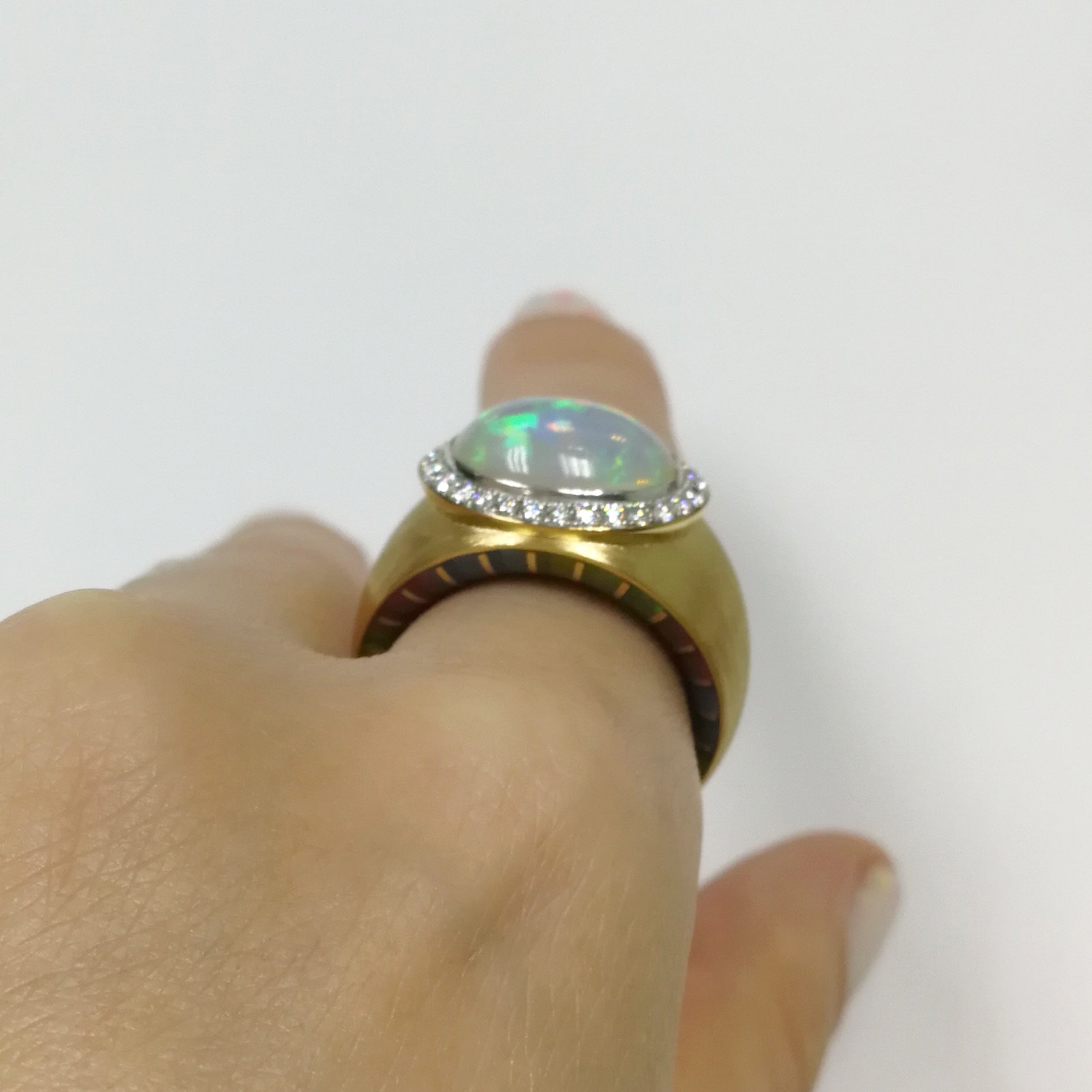 Enamel, Opal, Diamonds 18K Yellow Gold Ring, R 0178-61