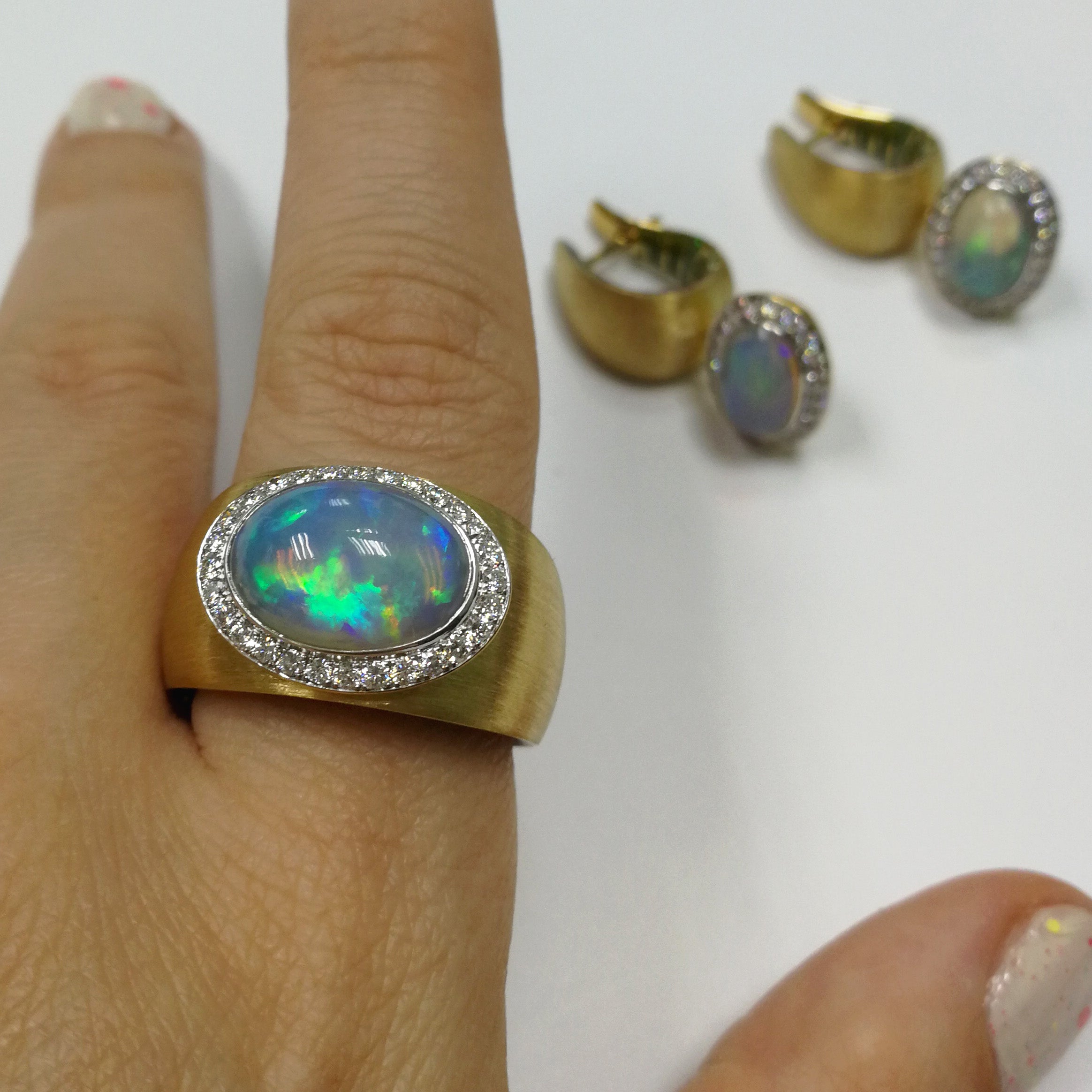 Enamel, Opal, Diamonds 18K Yellow Gold Ring, R 0178-61