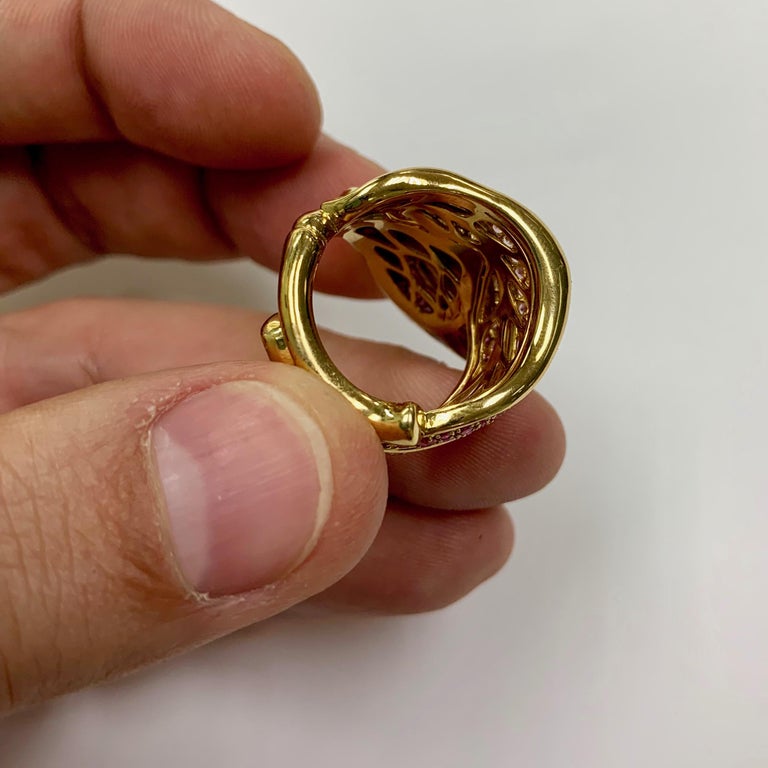 Enamel, Pink Sapphires, Diamonds 18K Yellow Gold Ring, R 0275-7