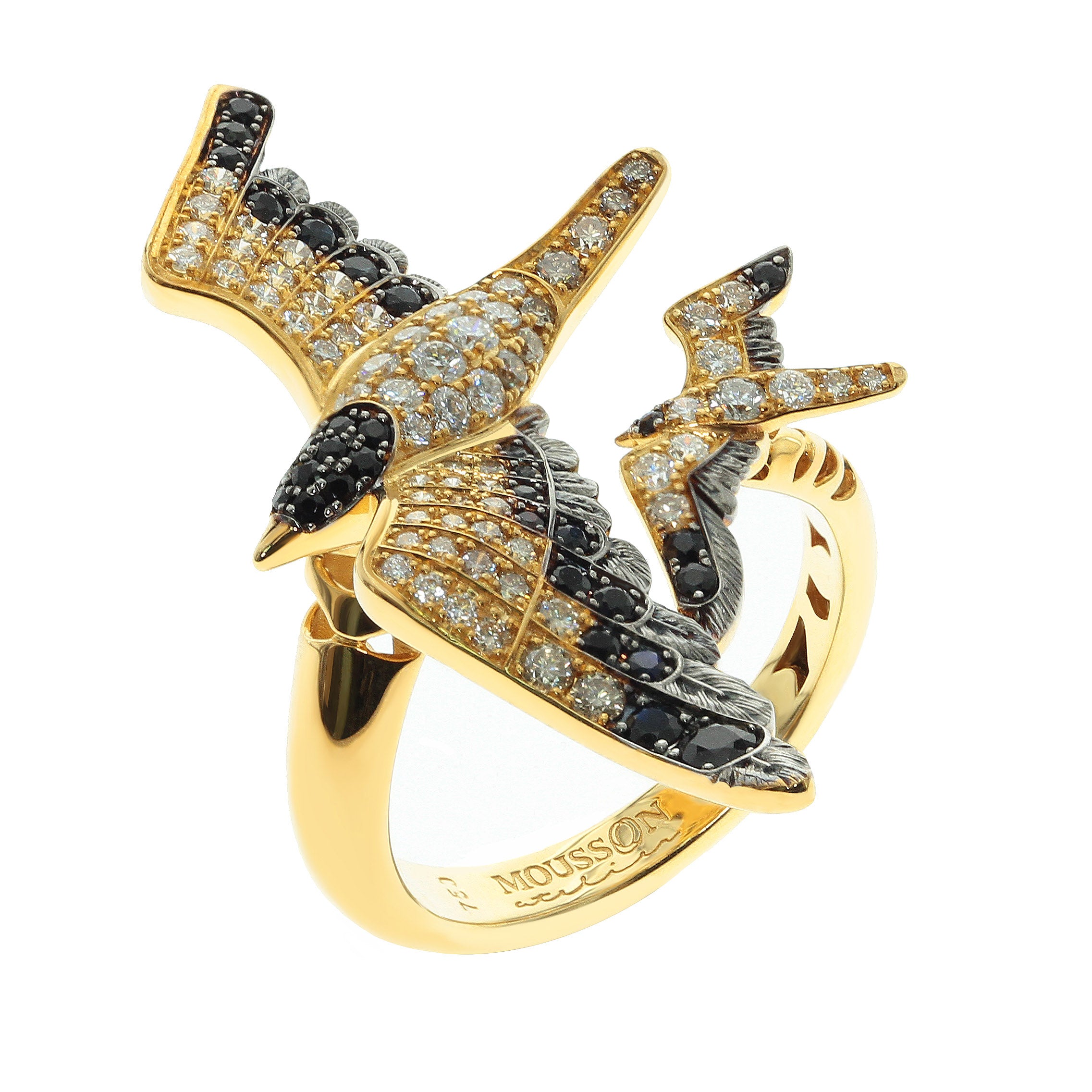R 0294-0, 18K Yellow Gold, Champagne and Black Diamonds Ring