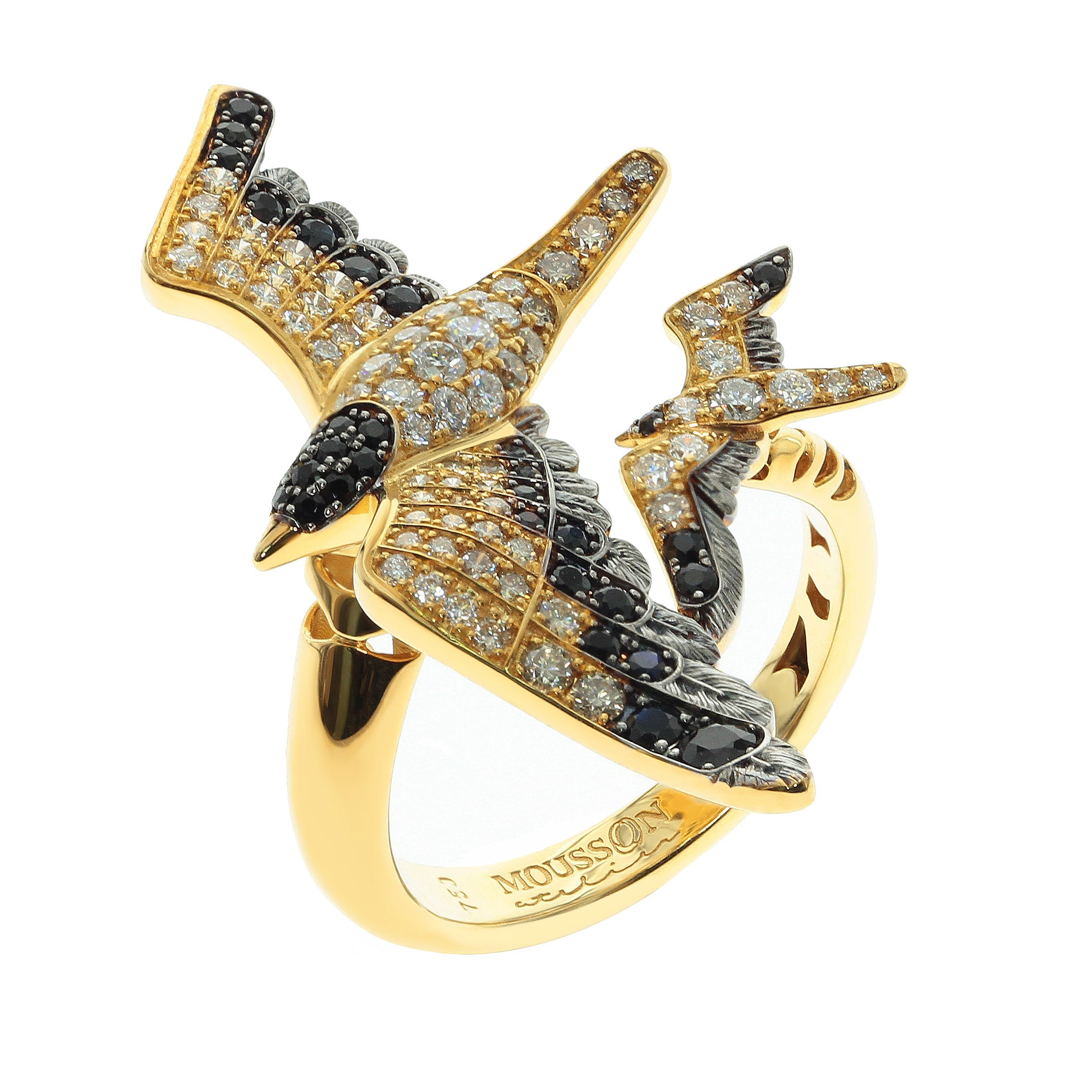 Champagne, White and Black Diamonds 18K Yellow Gold Ring, R 0294-0