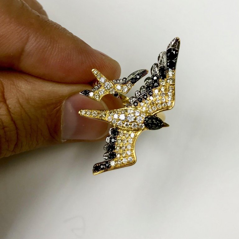 Champagne, White and Black Diamonds 18K Yellow Gold Ring, R 0294-0