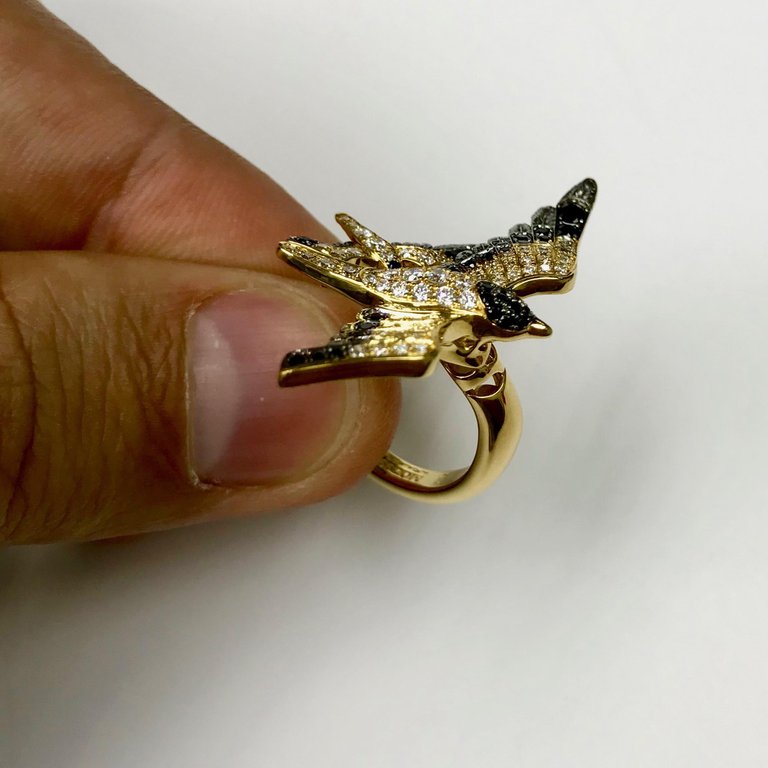 Champagne, White and Black Diamonds 18K Yellow Gold Ring, R 0294-0