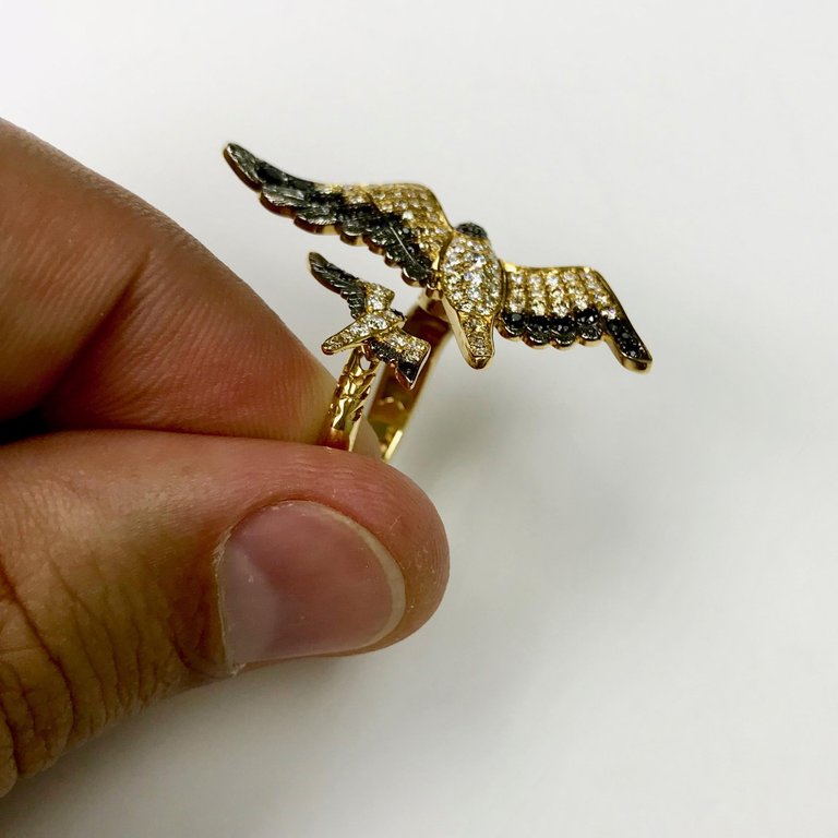 Champagne, White and Black Diamonds 18K Yellow Gold Ring, R 0294-0