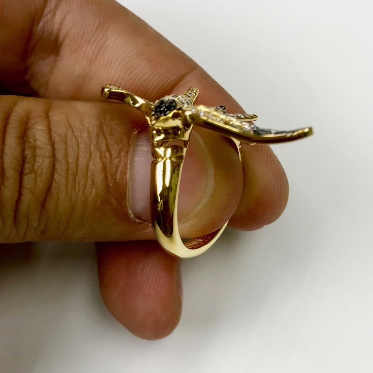 Champagne, White and Black Diamonds 18K Yellow Gold Ring, R 0294-0
