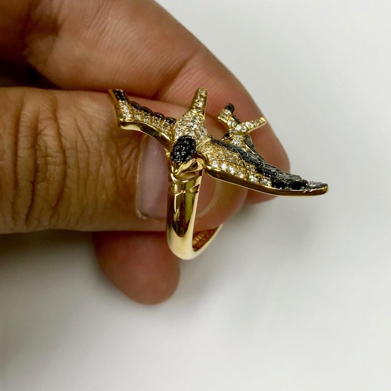 Champagne, White and Black Diamonds 18K Yellow Gold Ring, R 0294-0
