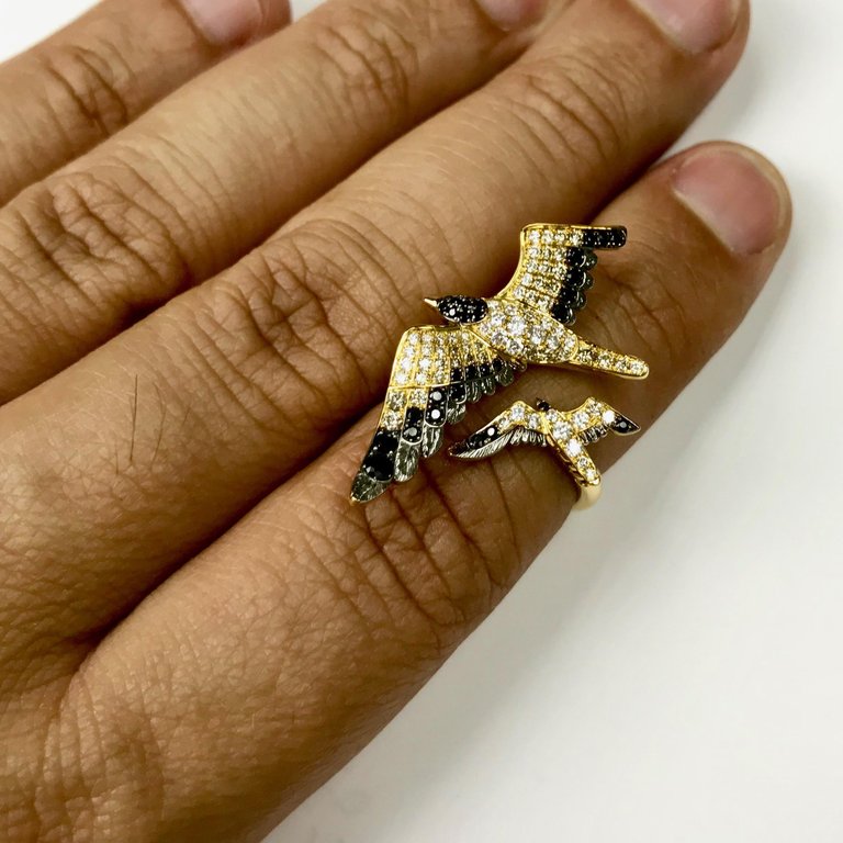 Champagne, White and Black Diamonds 18K Yellow Gold Ring, R 0294-0