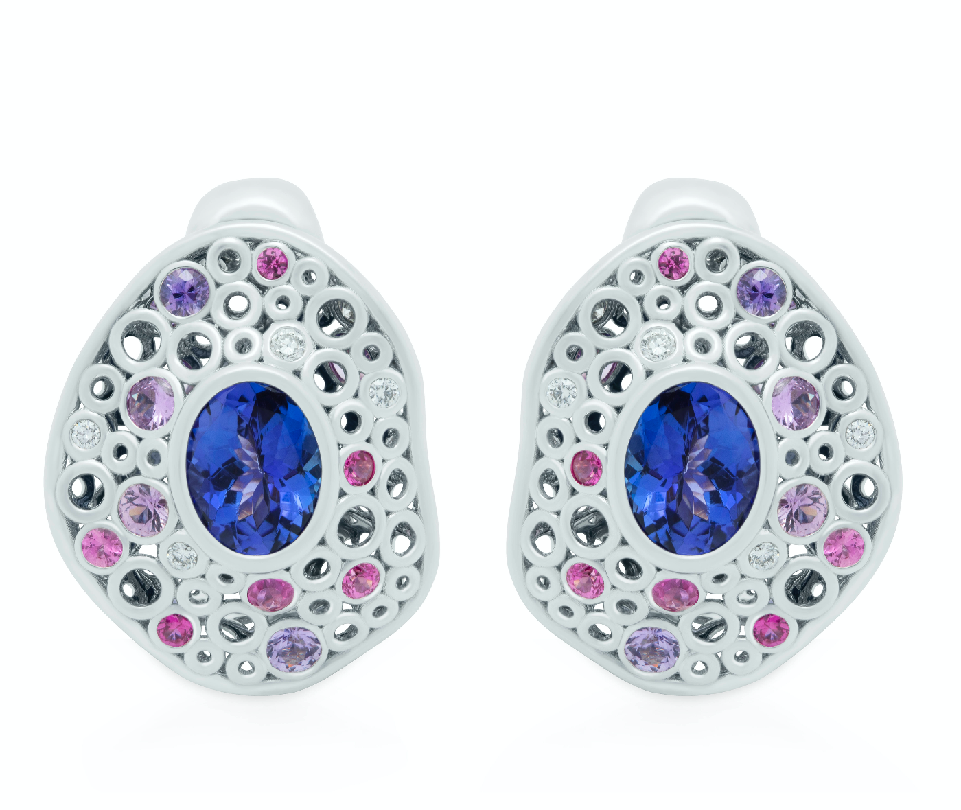 E 0023-6 18K White Gold, Tanzanite, Diamonds, Sapphire Earrings