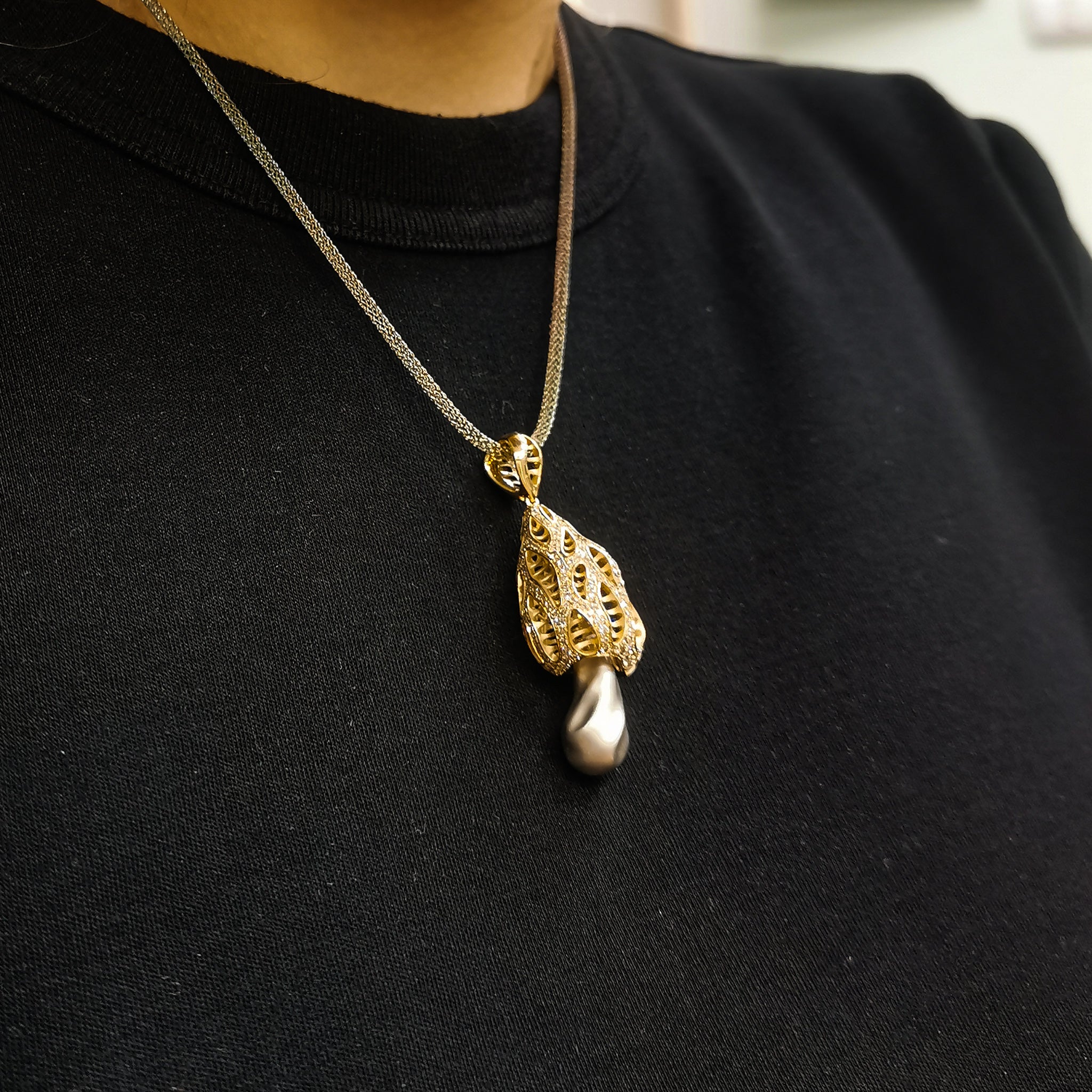 18K Yellow and White Gold, Champagne Diamonds Pendant, P 0204-3