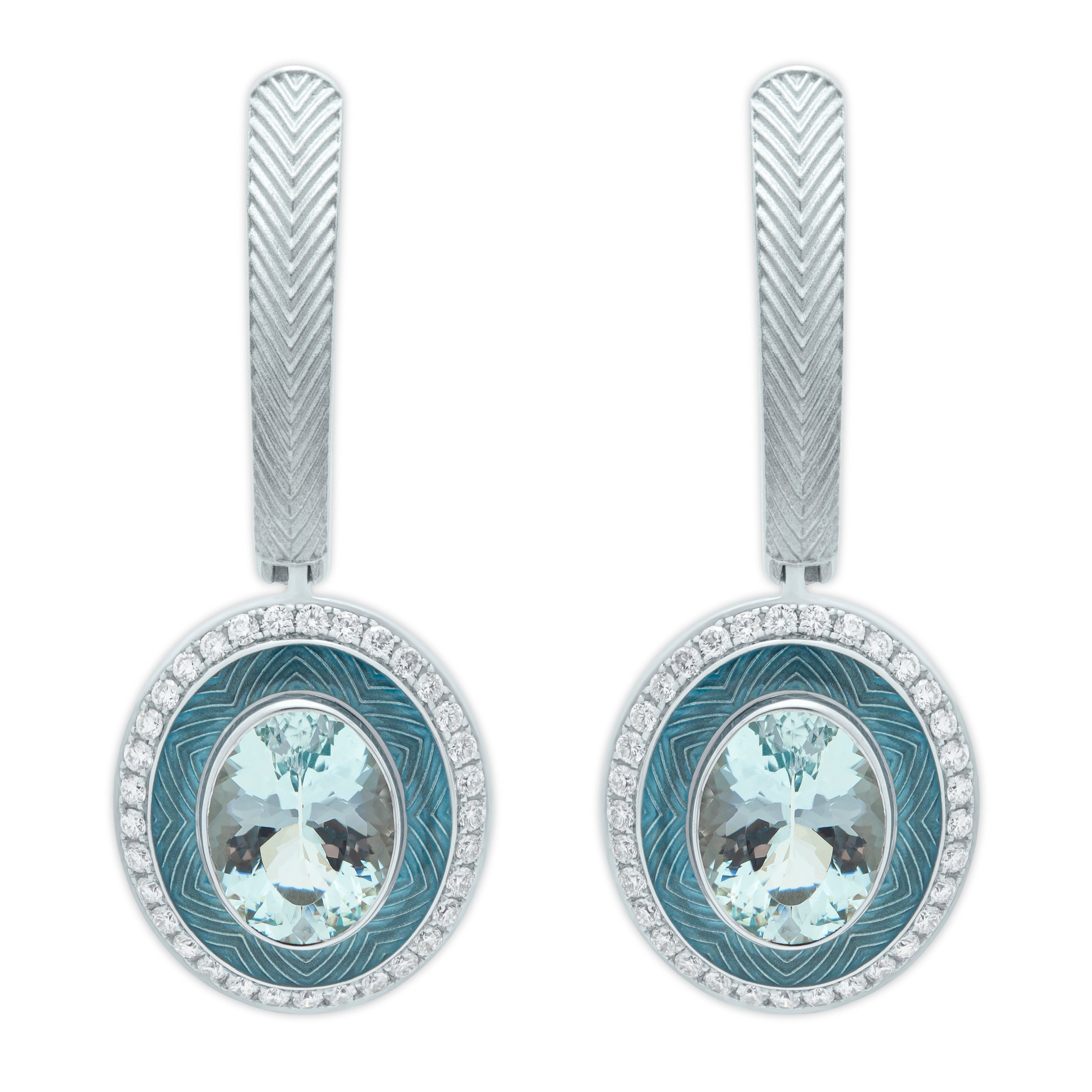 E 0084-3 18K White Gold, Aquamarine, Diamonds Earrings