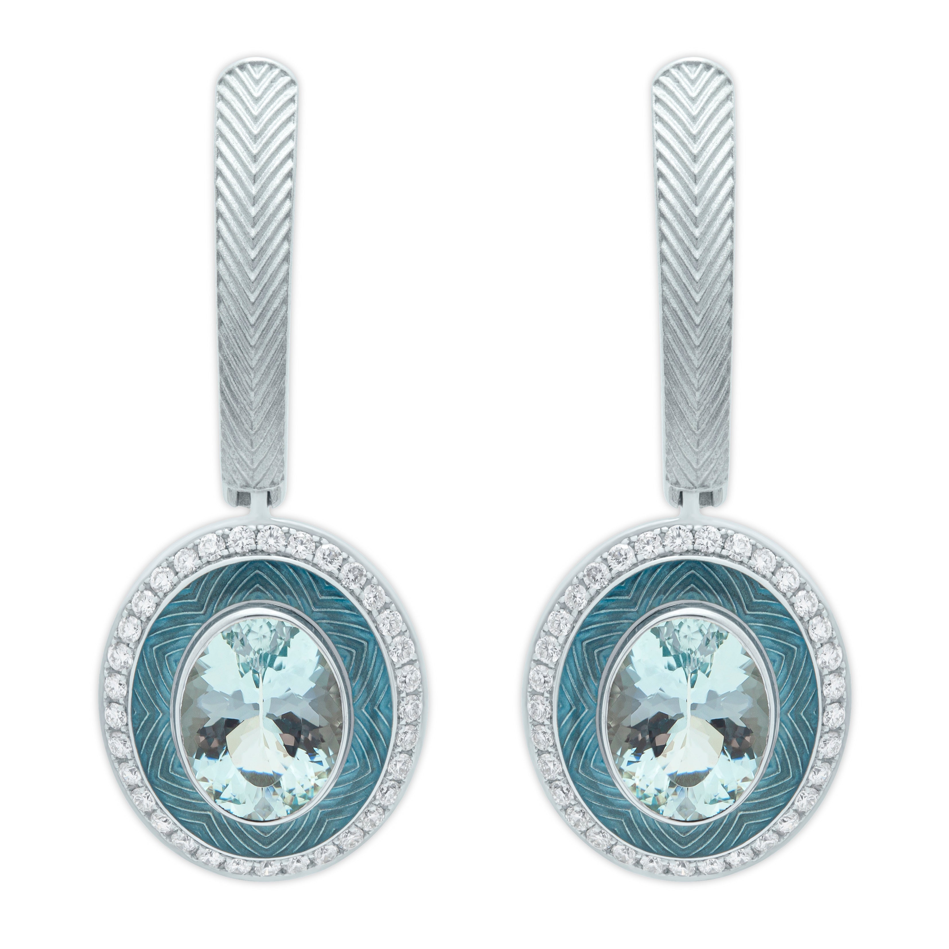Aquamarine, Diamonds 18K White Gold Earrings, E 0084-3