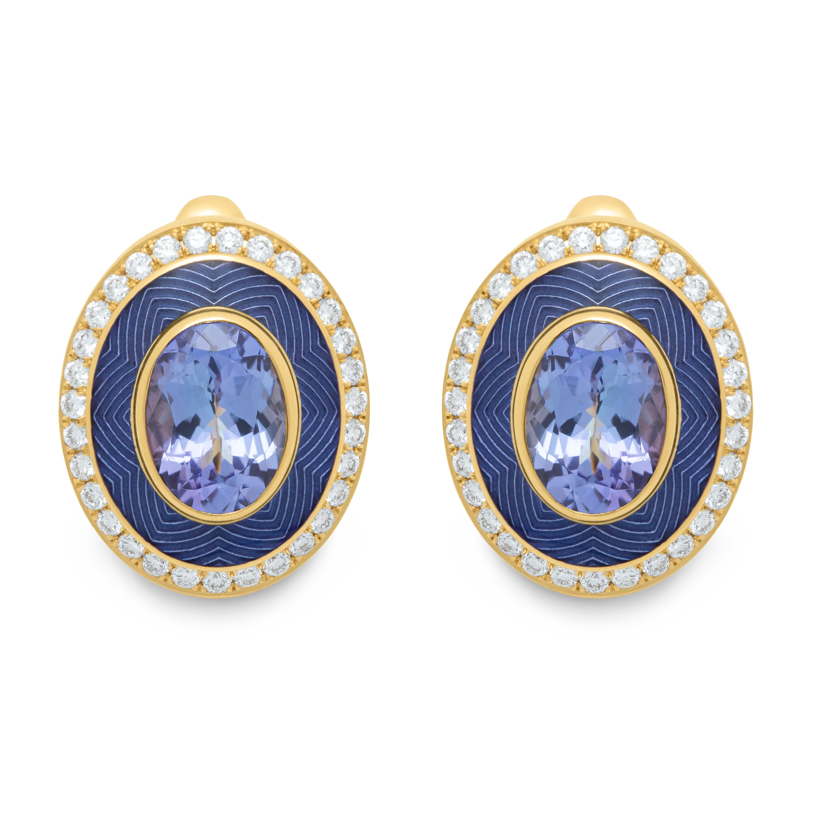Enamel, Tanzanite, Diamonds 18K Yellow Gold Earrings, E 0084-4