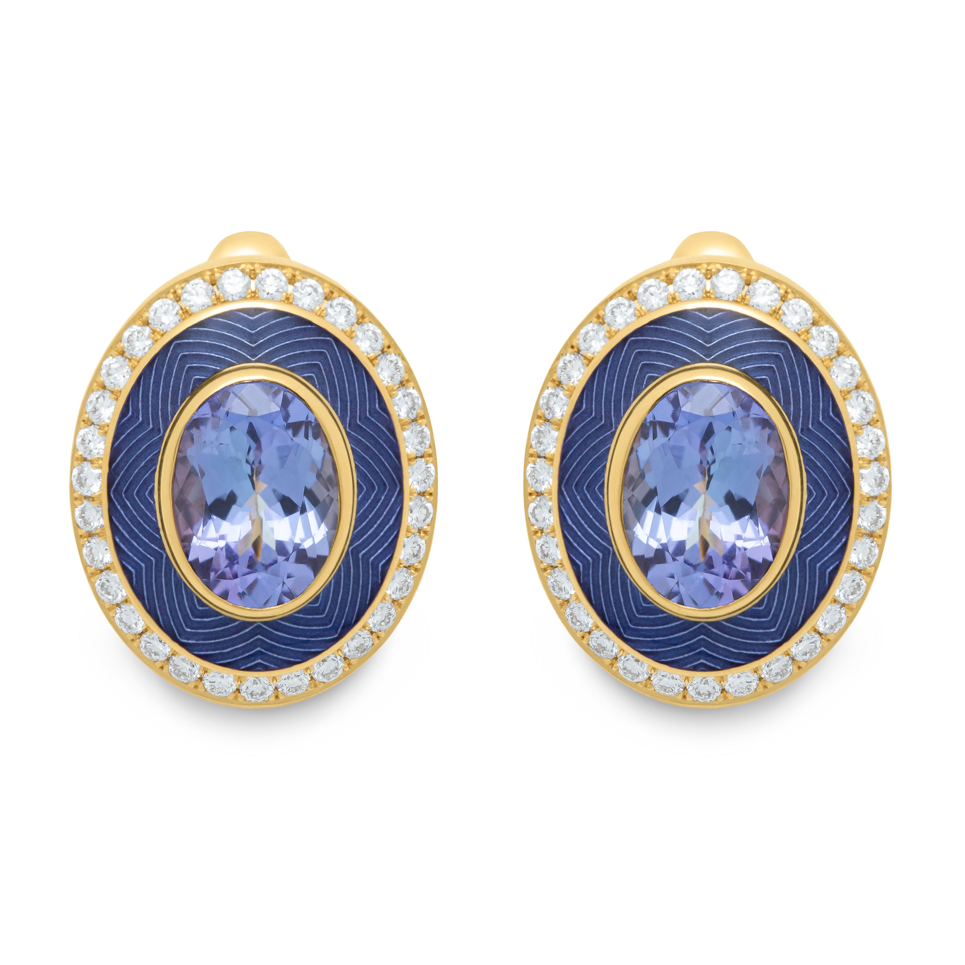 E 0084-4 18K Yellow Gold, Enamel, Tanzanite, Diamonds Earrings