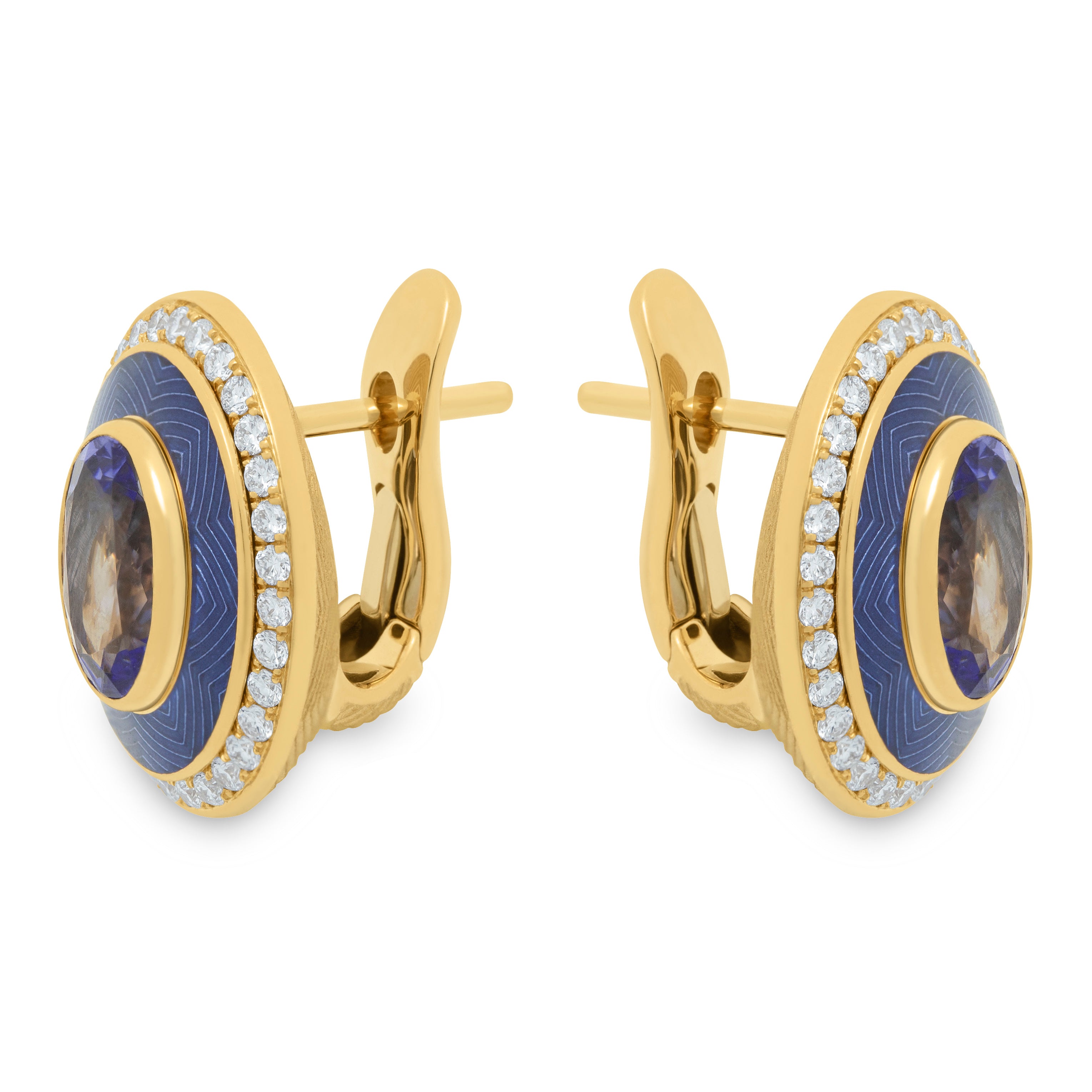 Enamel, Tanzanite, Diamonds 18K Yellow Gold Earrings, E 0084-4