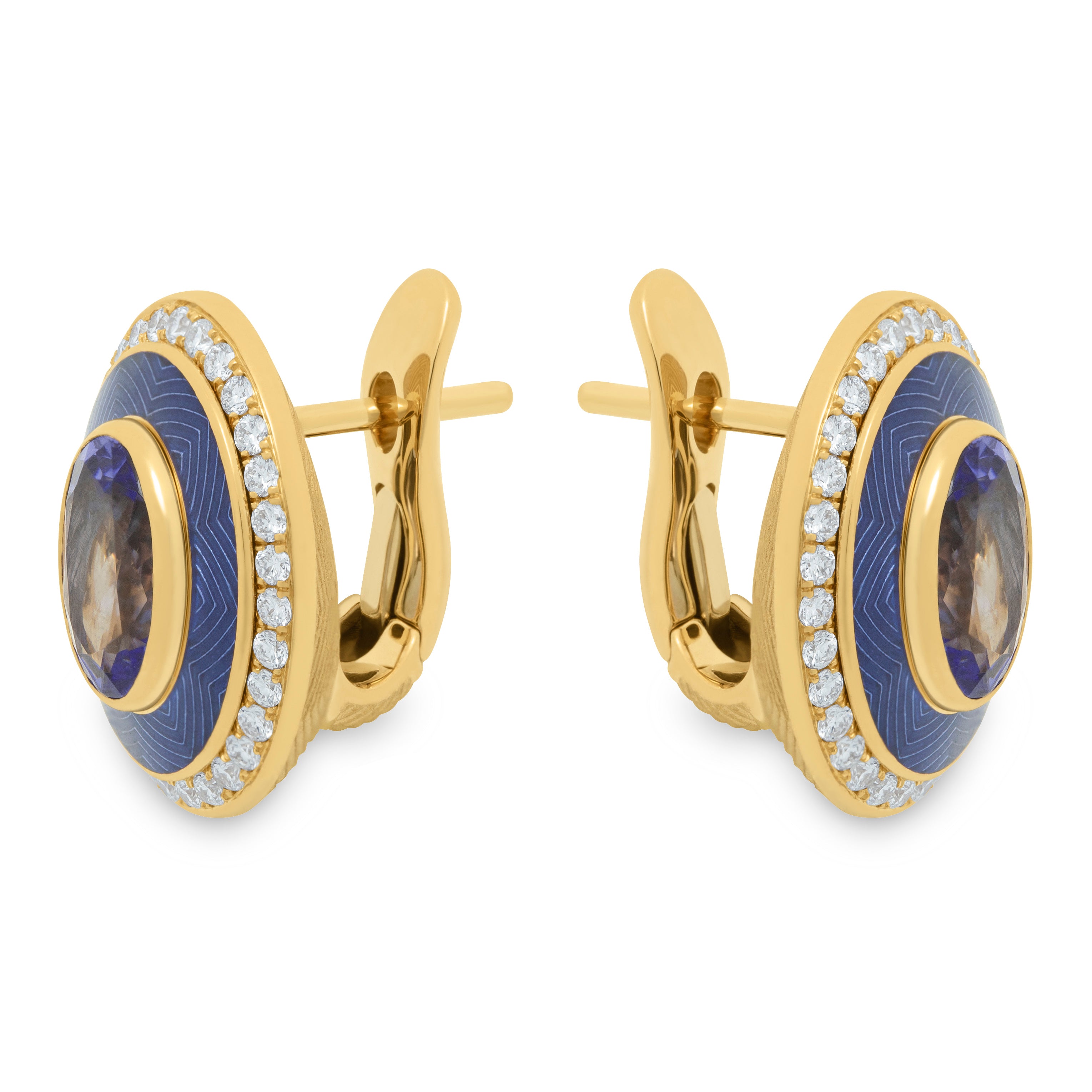 E 0084-4 18K Yellow Gold, Enamel, Tanzanite, Diamonds Earrings