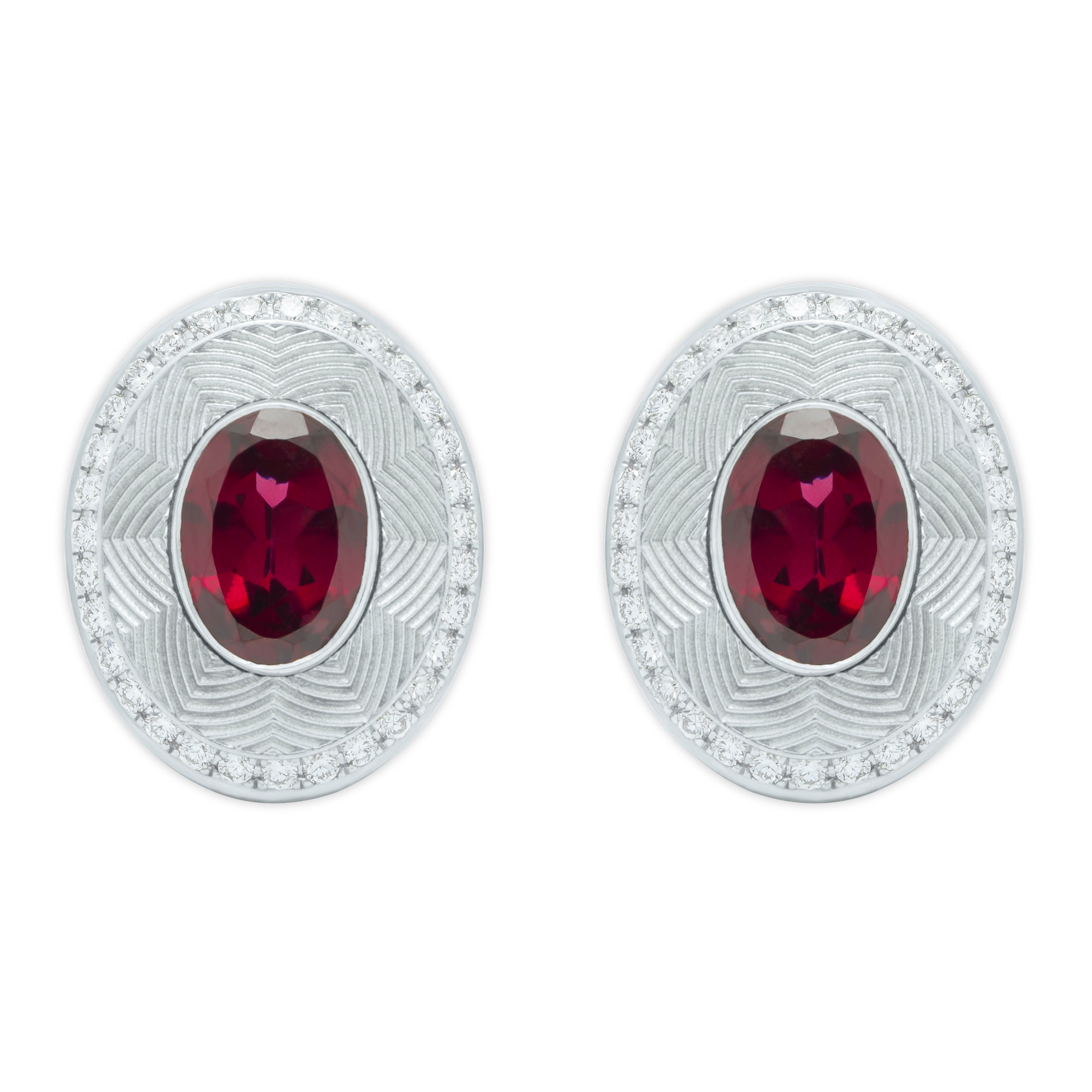 Rhodolite, Diamonds 18K White Gold Earrings, E 0084-5