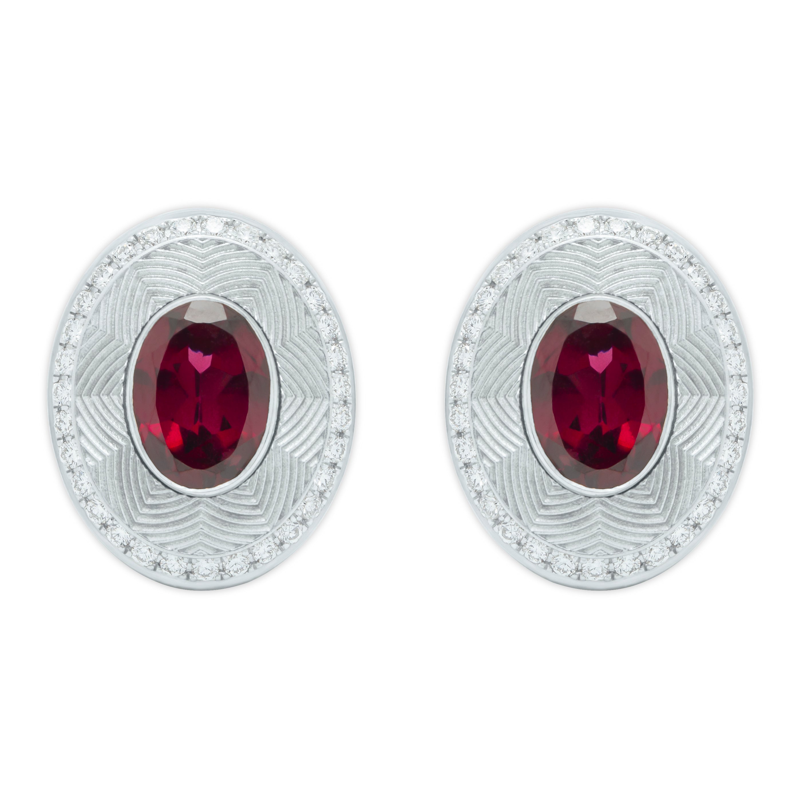 E 0084-5 18K White Gold, Rhodolite, Diamonds Earrings