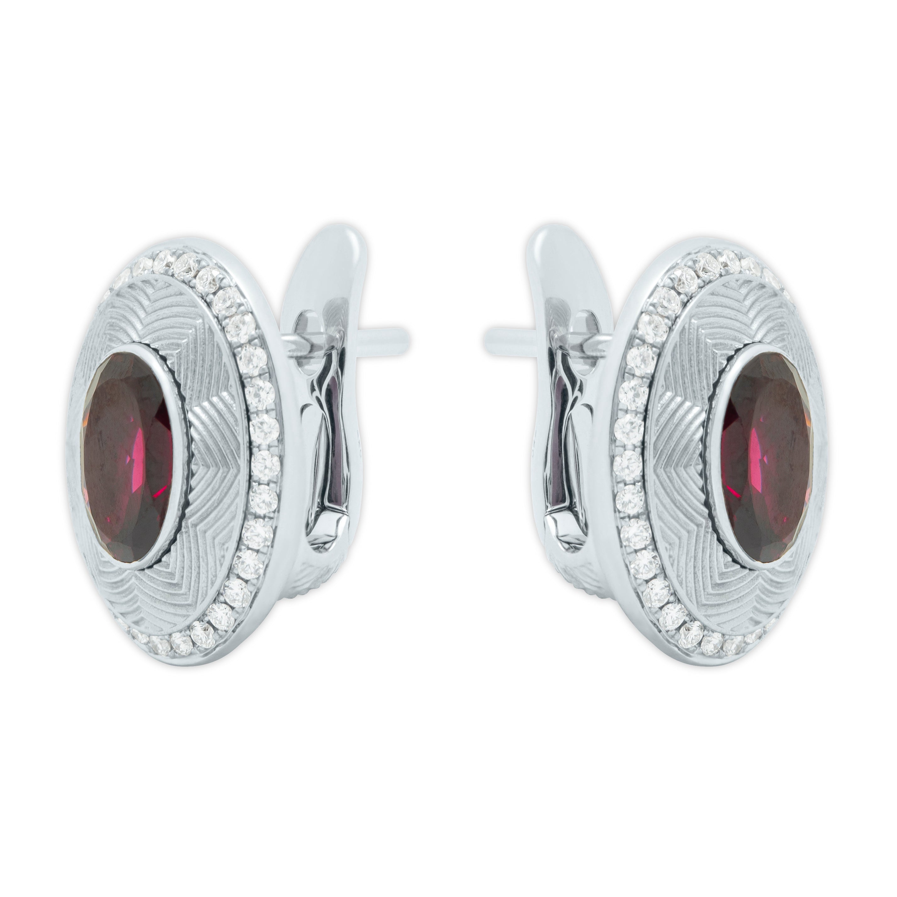 Rhodolite, Diamonds 18K White Gold Earrings, E 0084-5