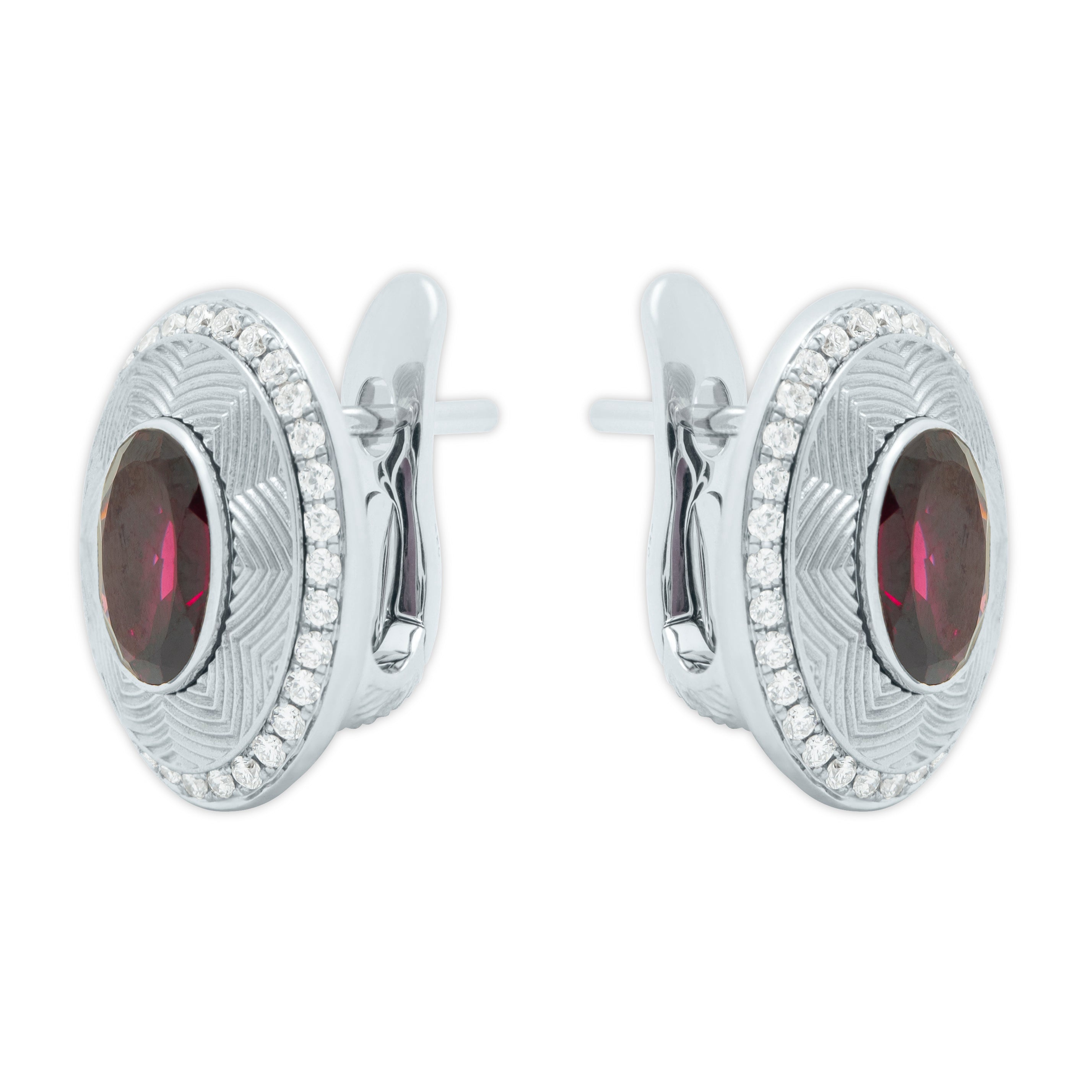 E 0084-5 18K White Gold, Rhodolite, Diamonds Earrings