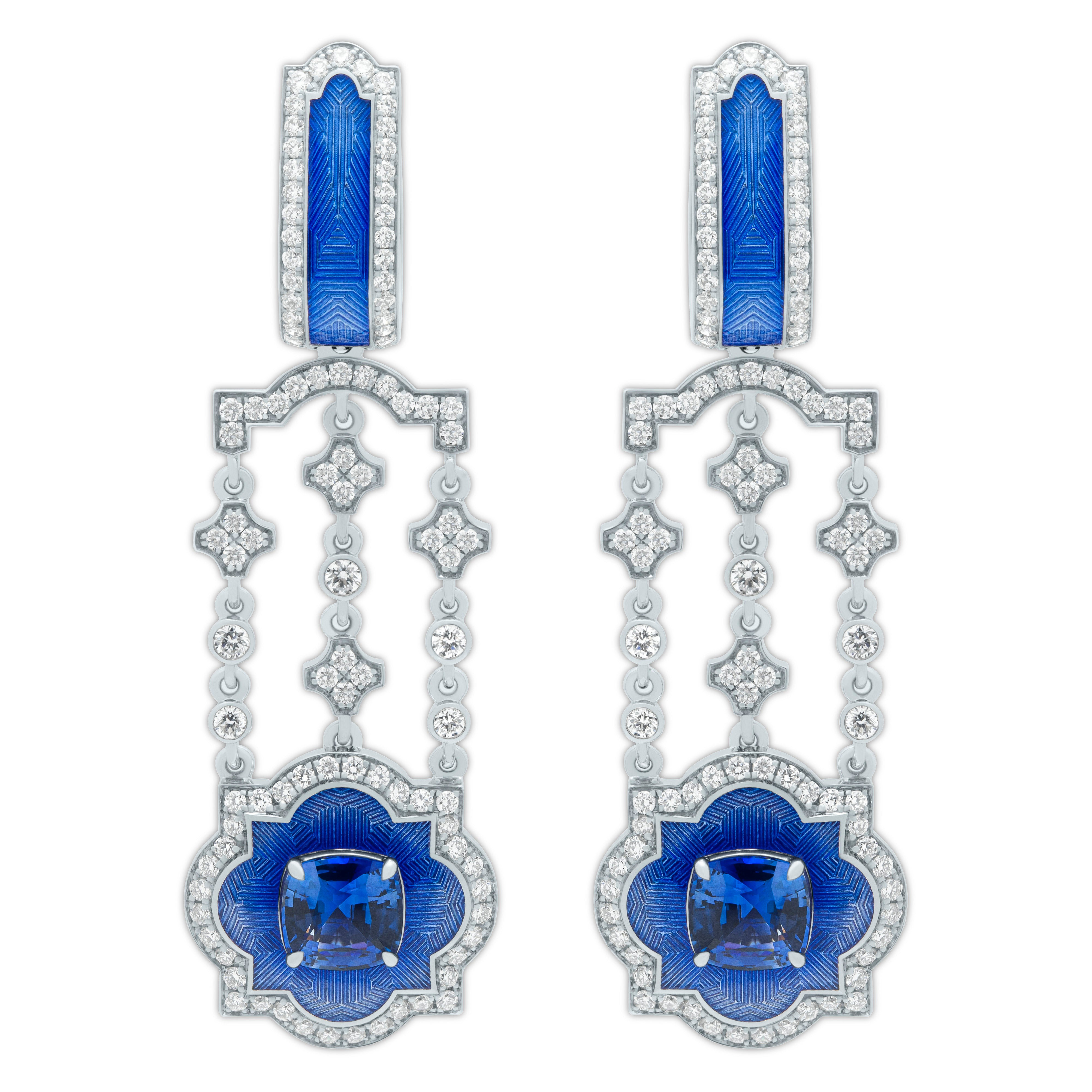 Sapphire, Diamonds 18K White Gold Earrings, E 0117-20