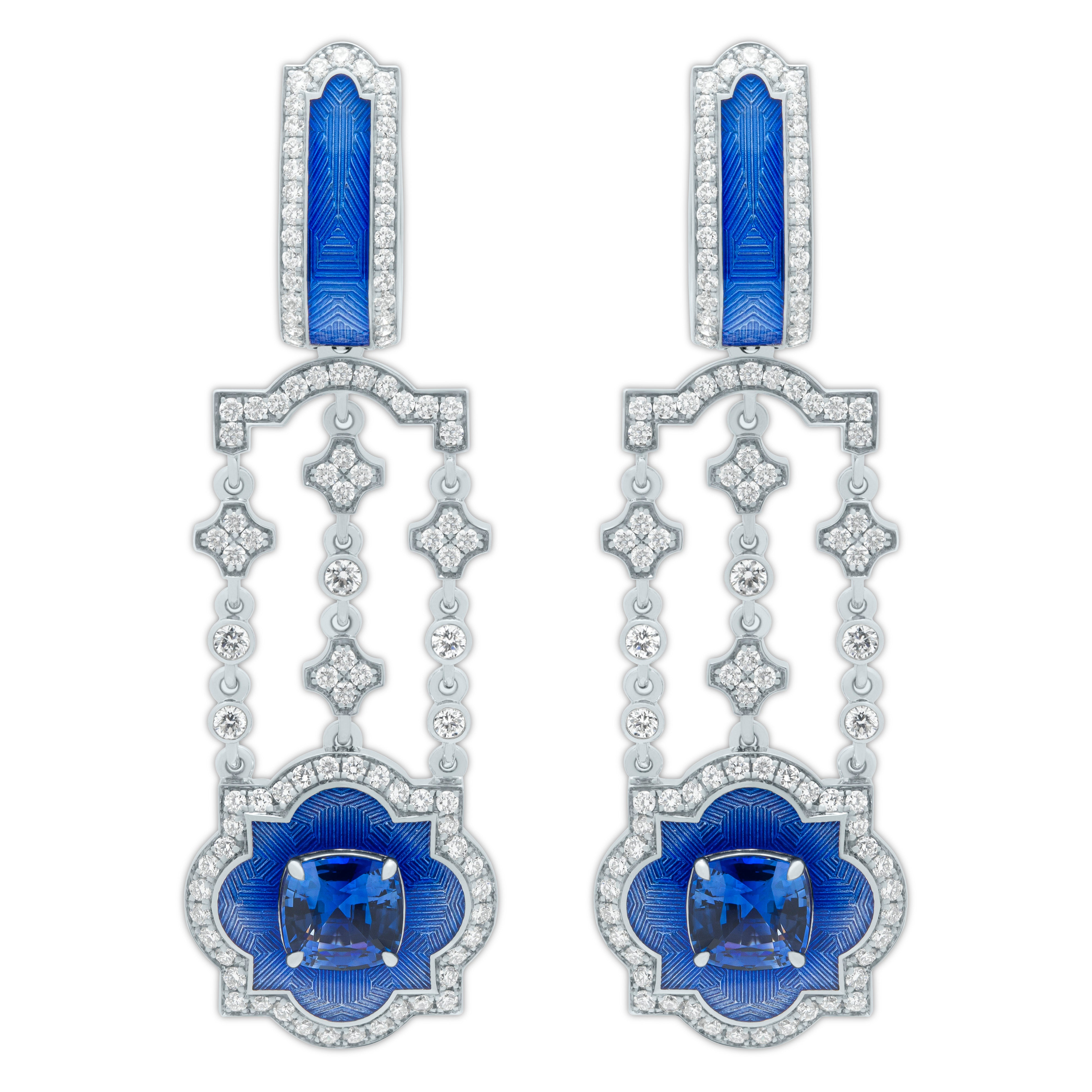 E 0117-20 18K White Gold, Sapphire, Diamonds Earrings