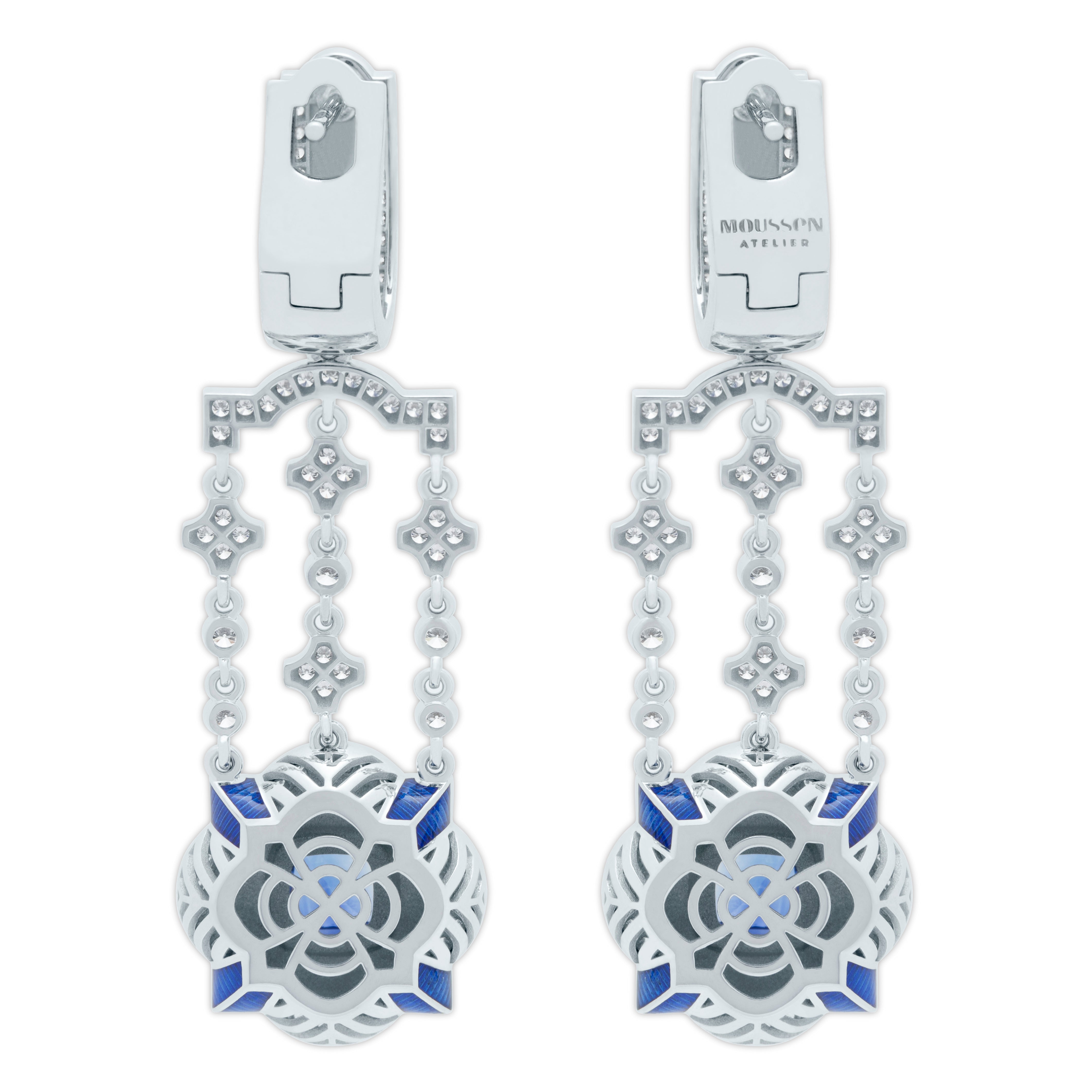 E 0117-20 18K White Gold, Sapphire, Diamonds Earrings