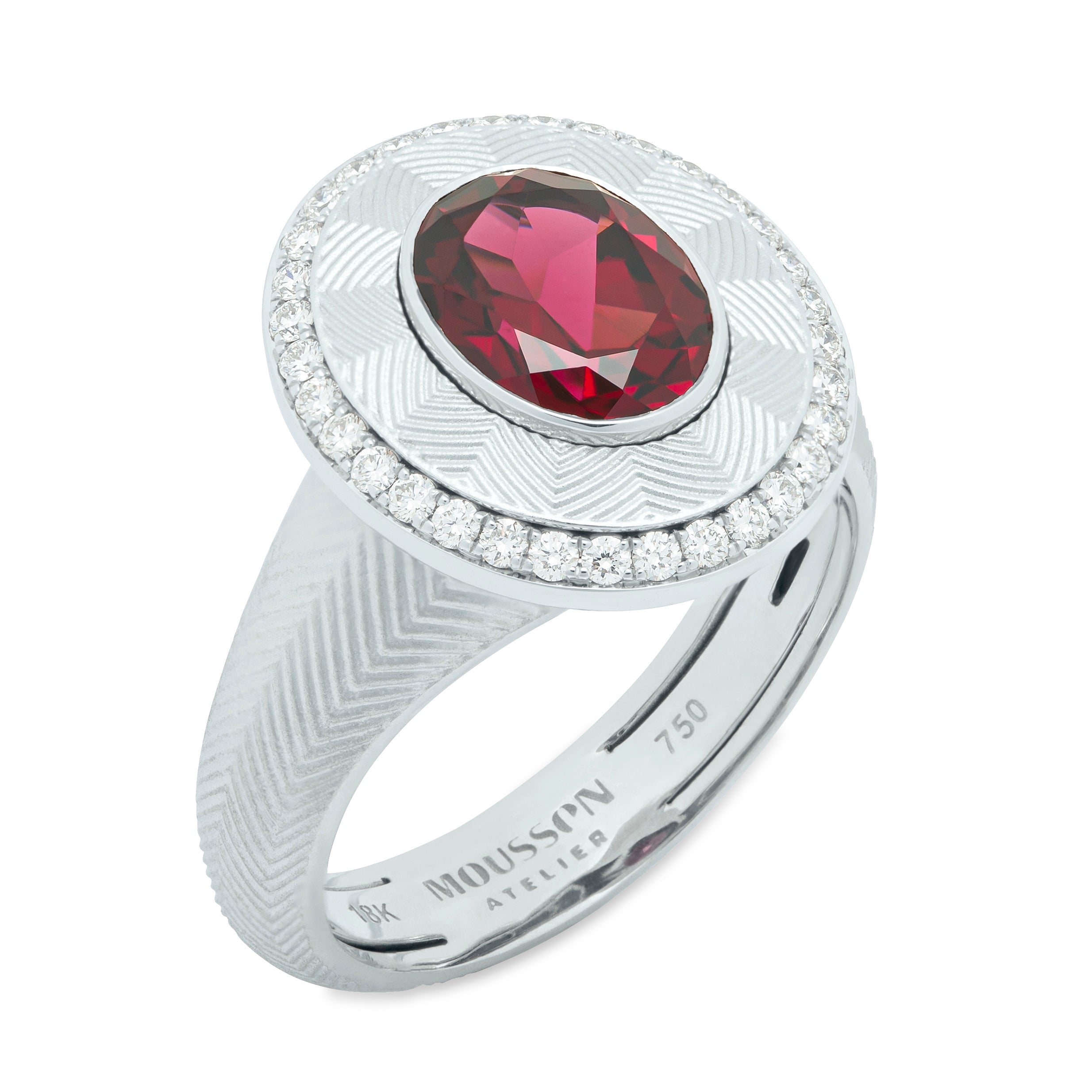 Rhodolite, Diamonds 18K White Gold Ring, R 0084-0