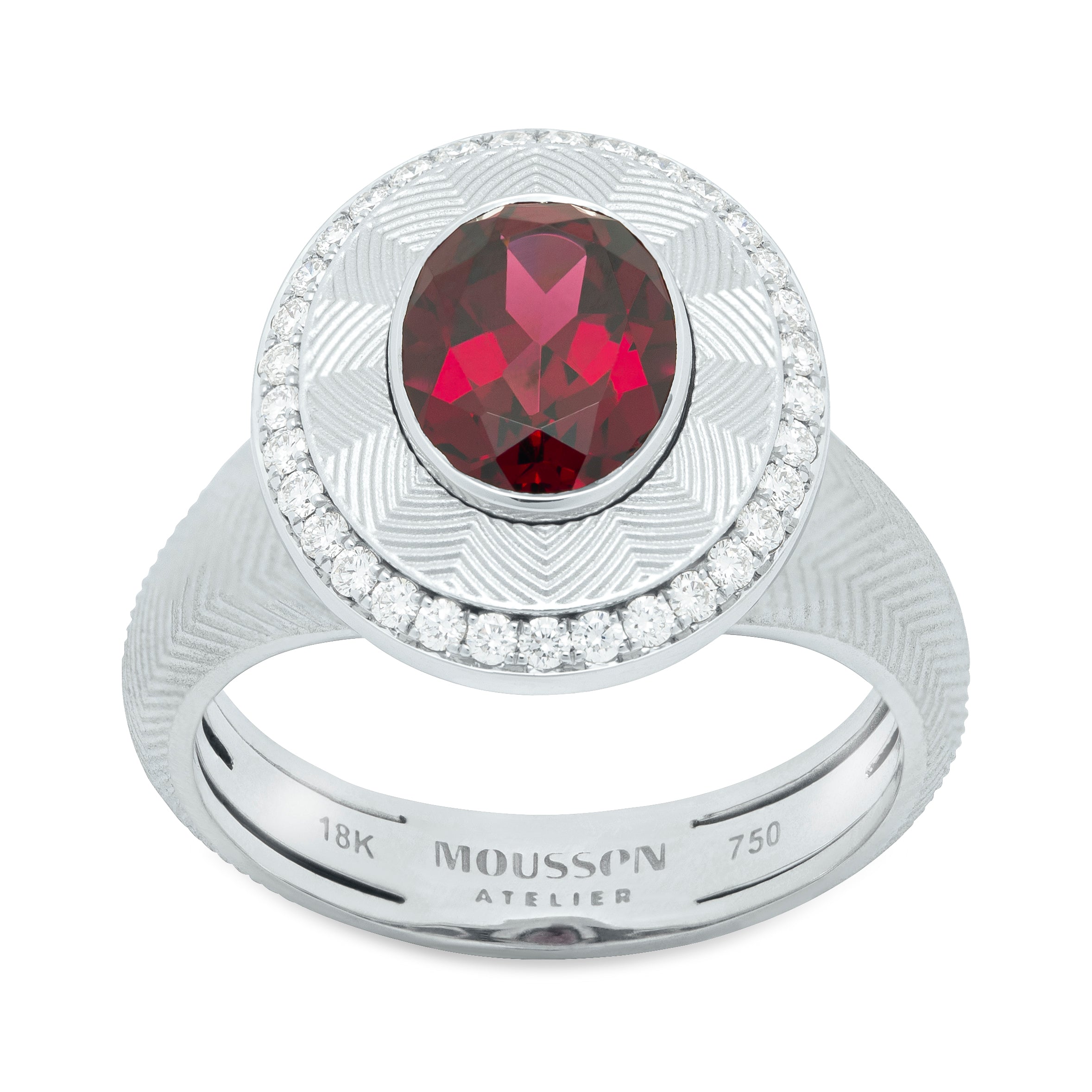 R 0084-0 18K White Gold, Rhodolite, Diamonds Ring