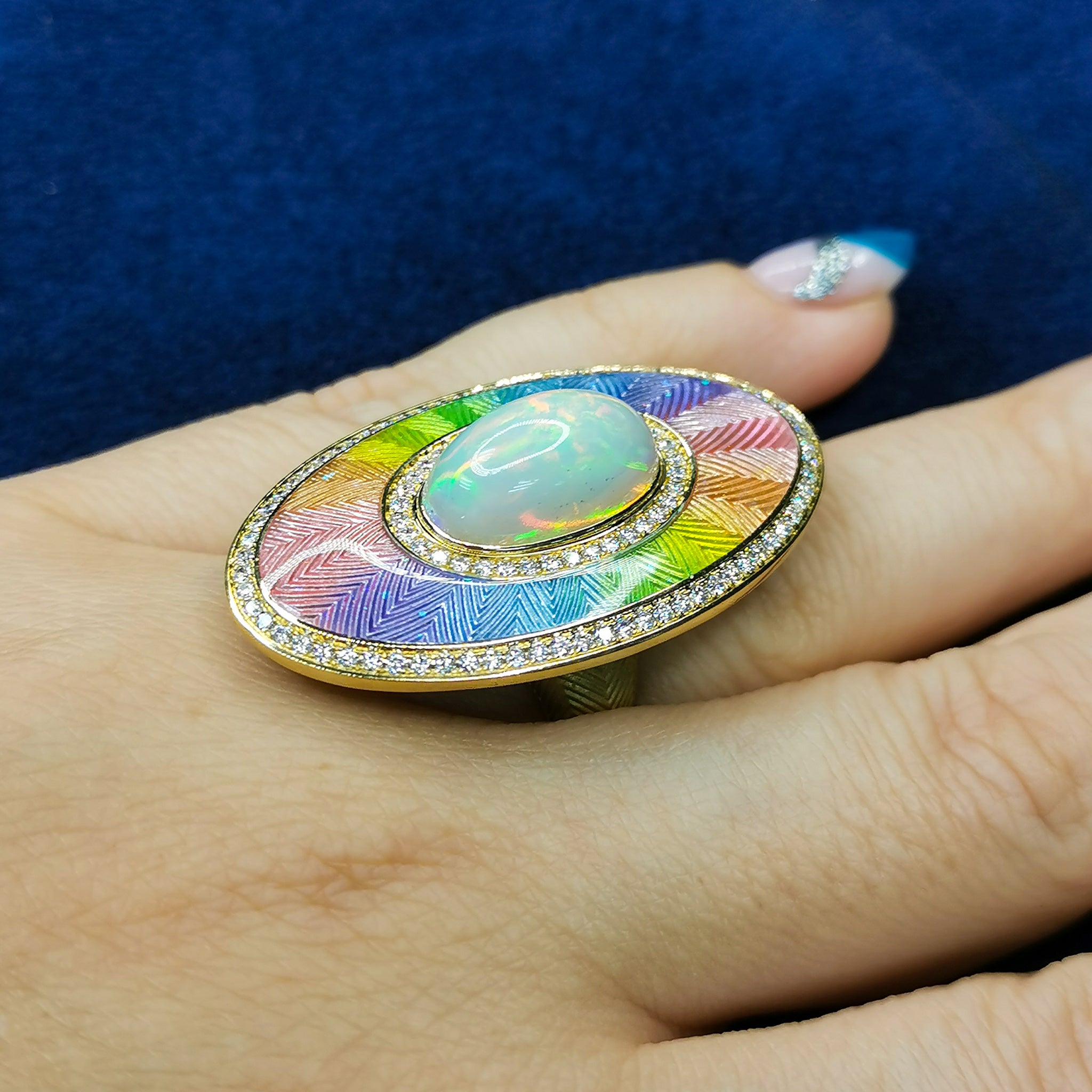 Enamel, Opal, Diamonds 18K Yellow Gold Ring, R 0105-2