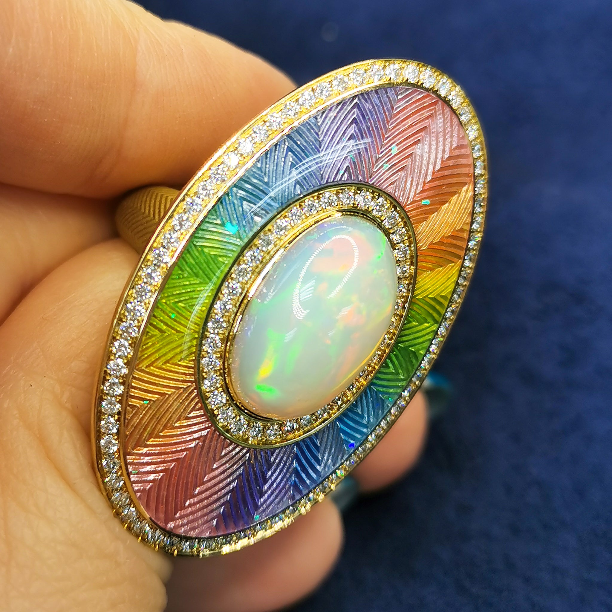 Enamel, Opal, Diamonds 18K Yellow Gold Ring, R 0105-2