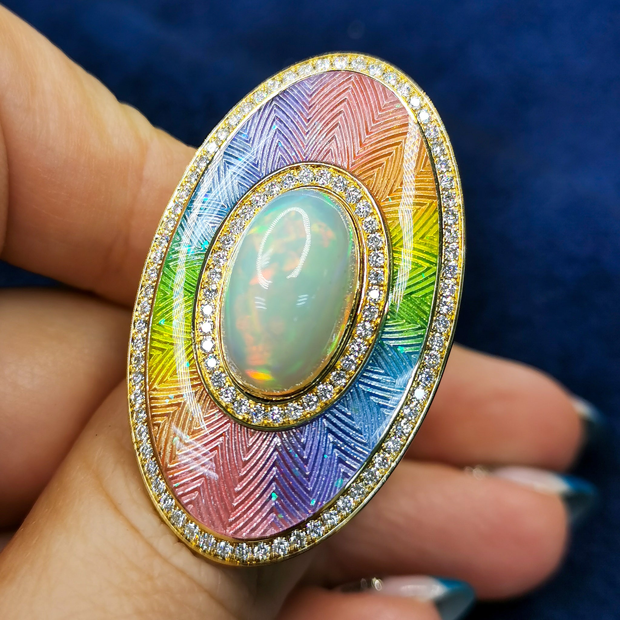 Enamel, Opal, Diamonds 18K Yellow Gold Ring, R 0105-2