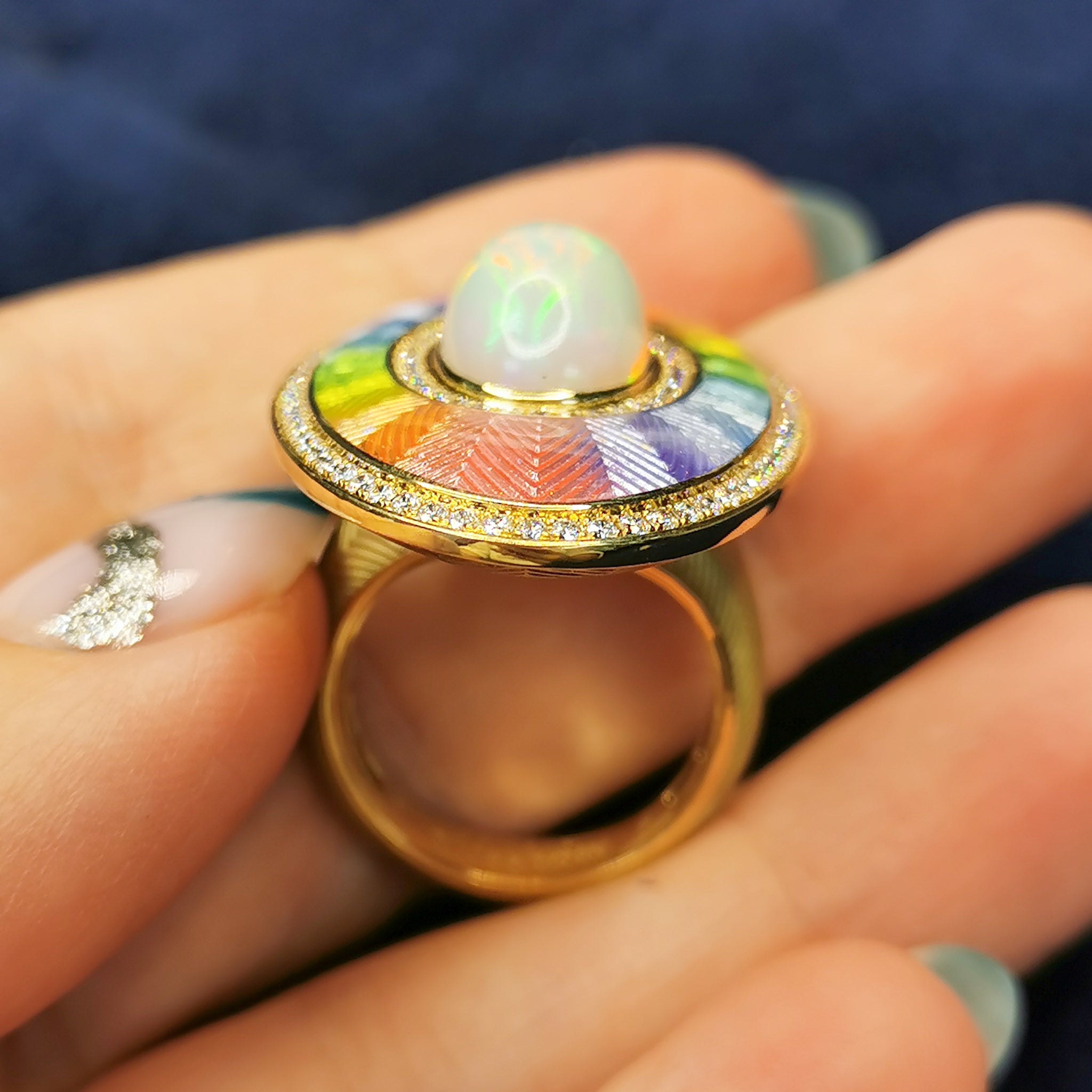 Enamel, Opal, Diamonds 18K Yellow Gold Ring, R 0105-2