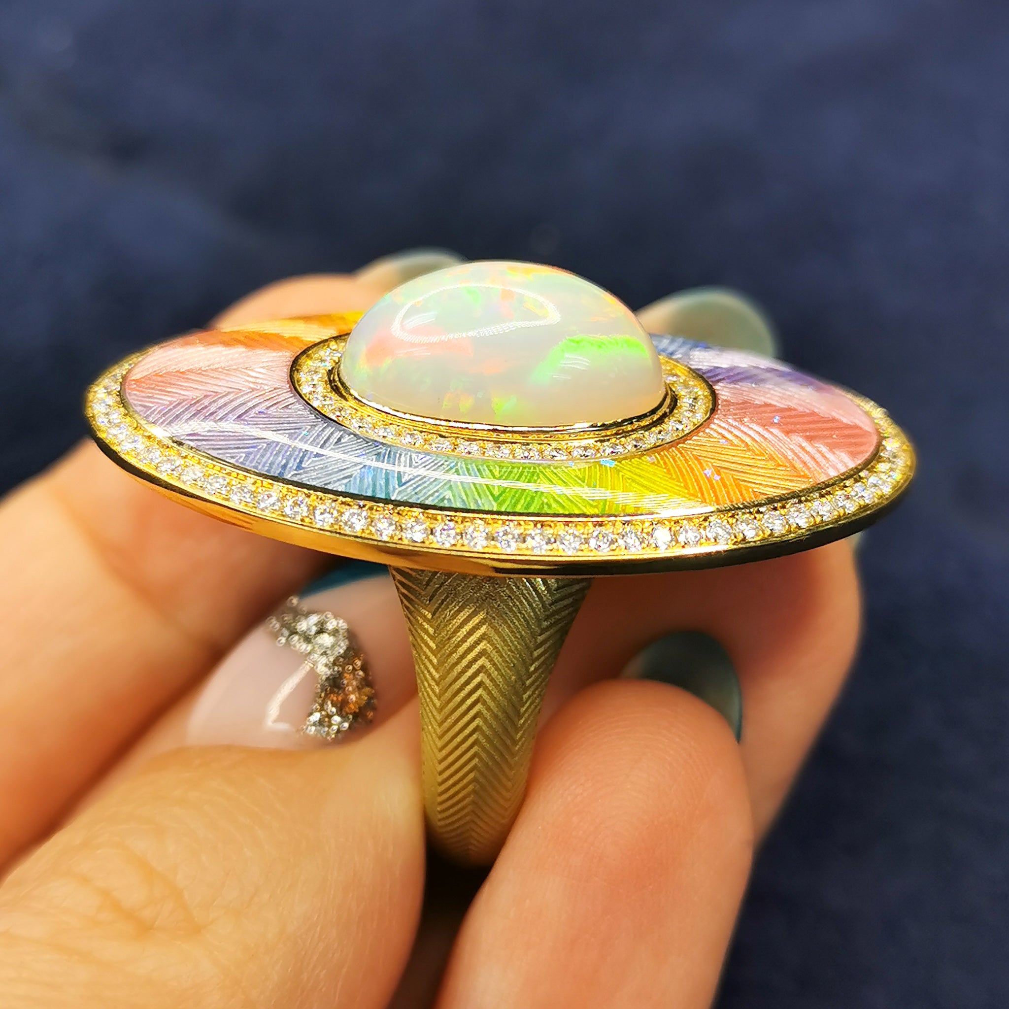 Enamel, Opal, Diamonds 18K Yellow Gold Ring, R 0105-2