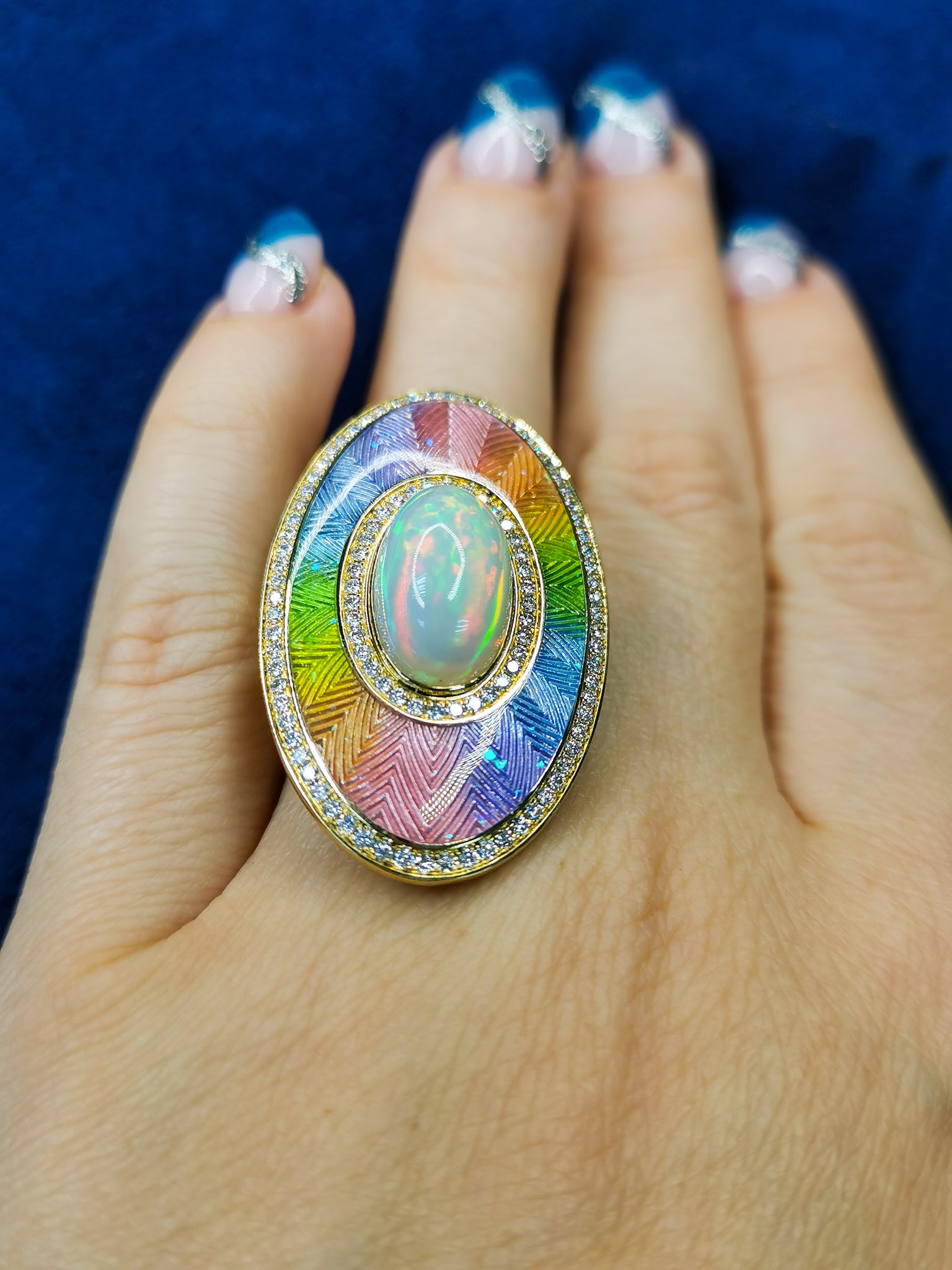 Enamel, Opal, Diamonds 18K Yellow Gold Ring, R 0105-2