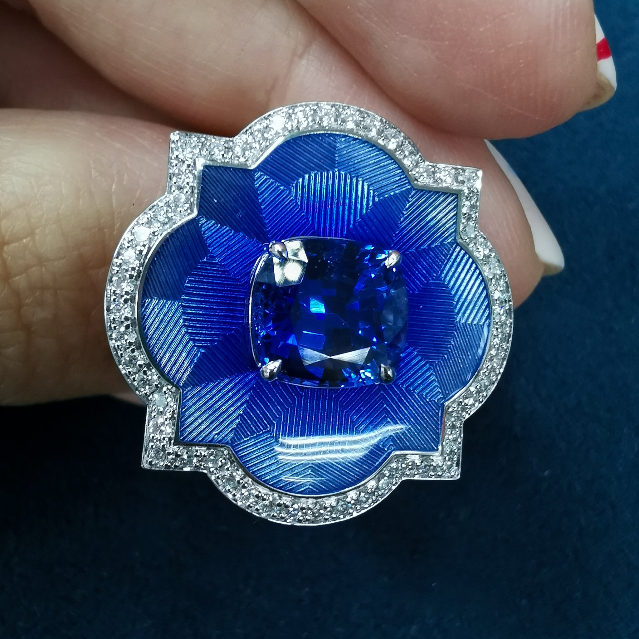 Sapphire, Diamonds 18K White Gold Ring, R 0117-20