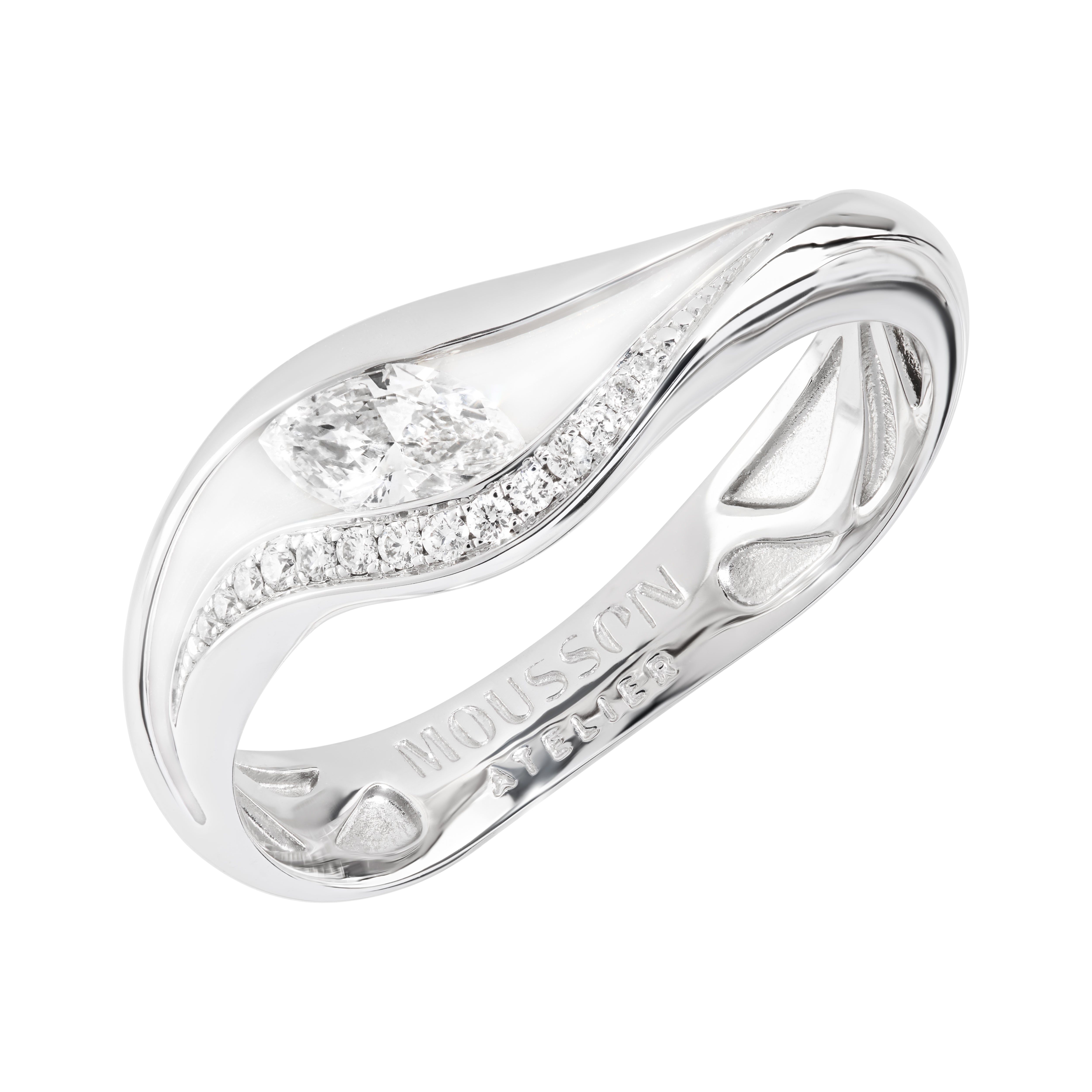 R 0123-8 18K White Gold, Enamel, Diamonds Ring