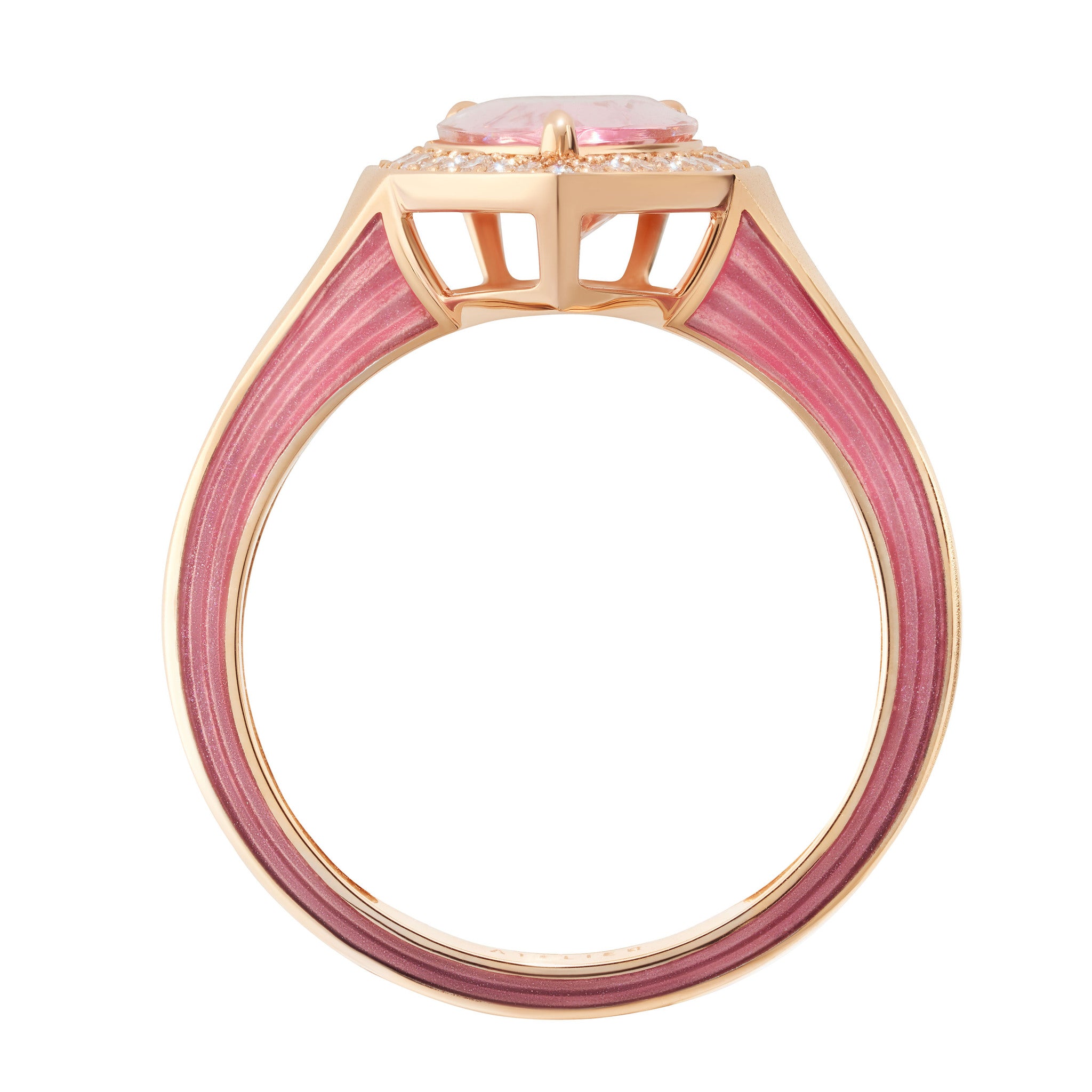 R 0143-20, 18K Rose Gold, Morganite, Diamonds, Enamel Ring